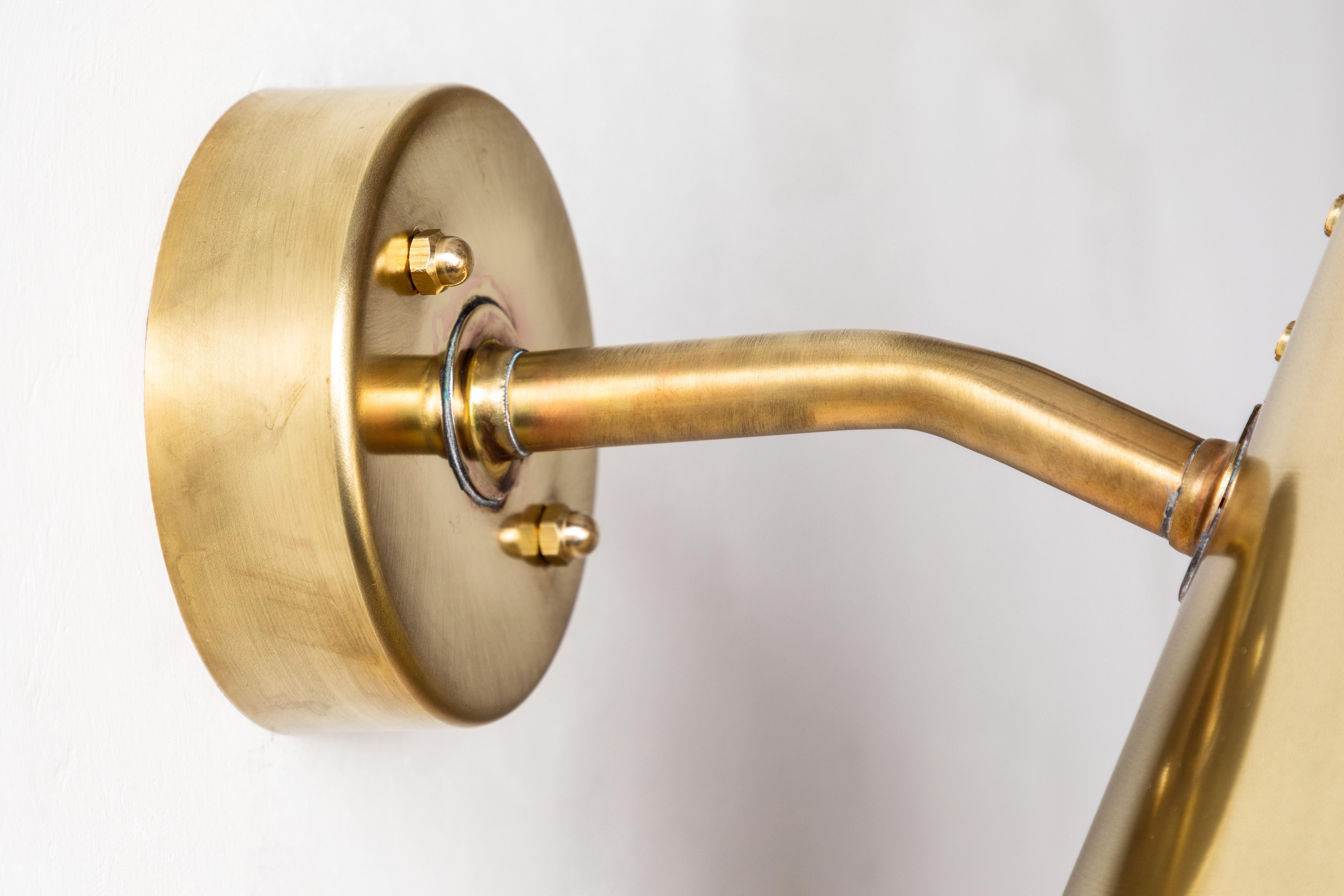 Polished Pair of Hans-Agne Jakobsson 'Tratten' Raw Brass Outdoor Sconces For Sale