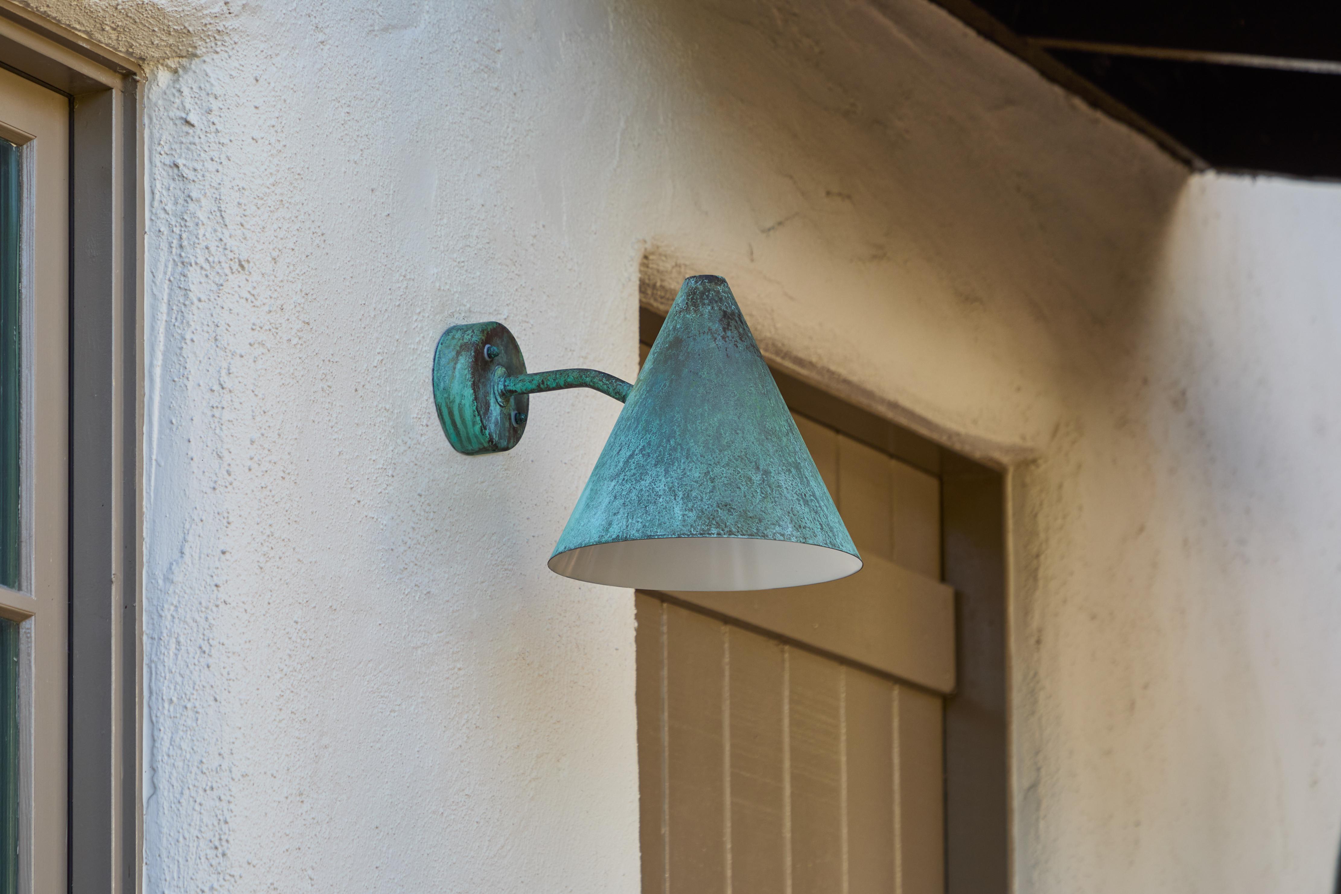 Hans-Agne Jakobsson 'Tratten' Verdigris Patinated Outdoor Sconce In New Condition For Sale In Glendale, CA