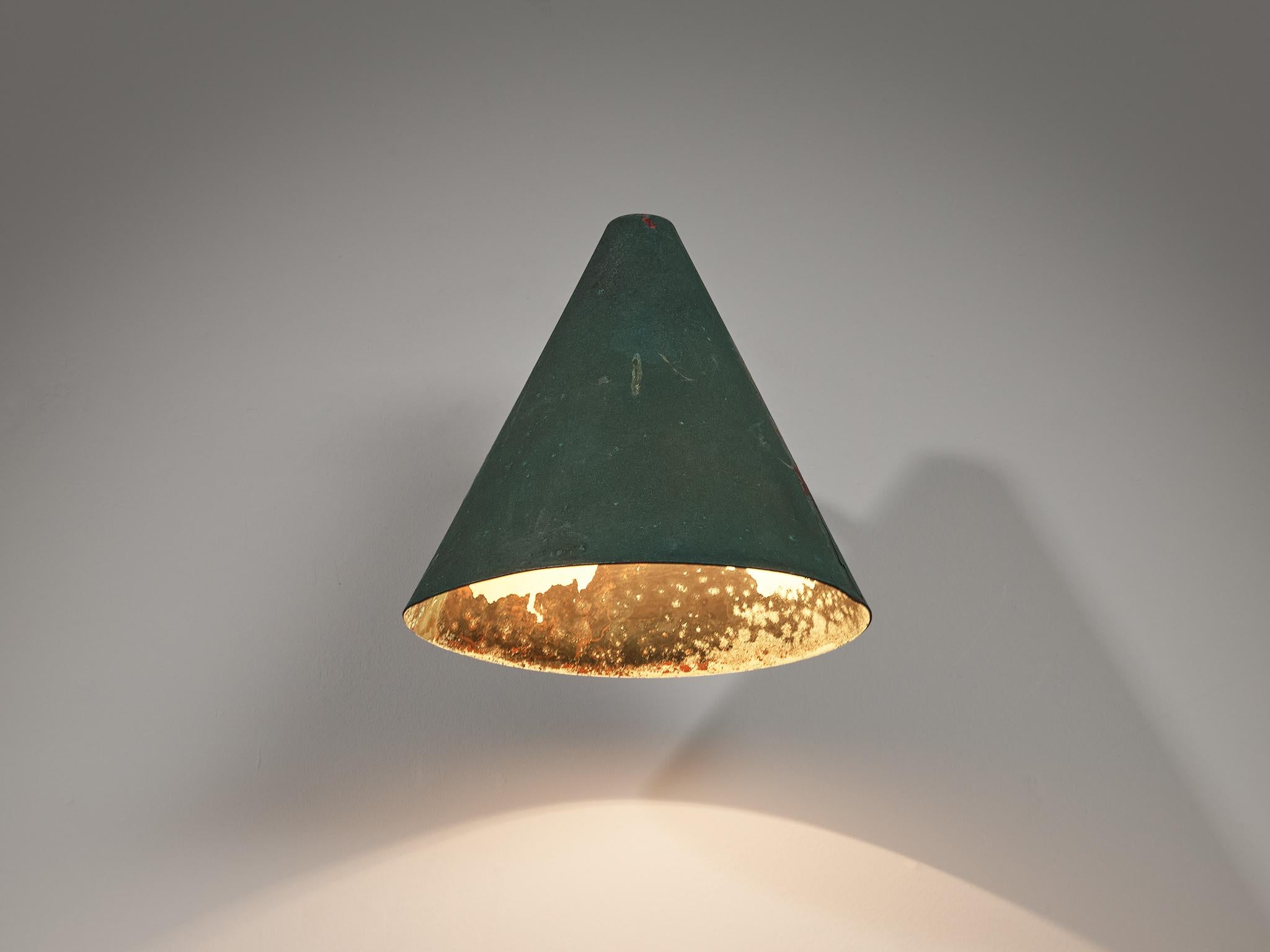 Scandinavian Modern Hans-Agne Jakobsson 'Tratten' Wall Light in Patinated Copper For Sale