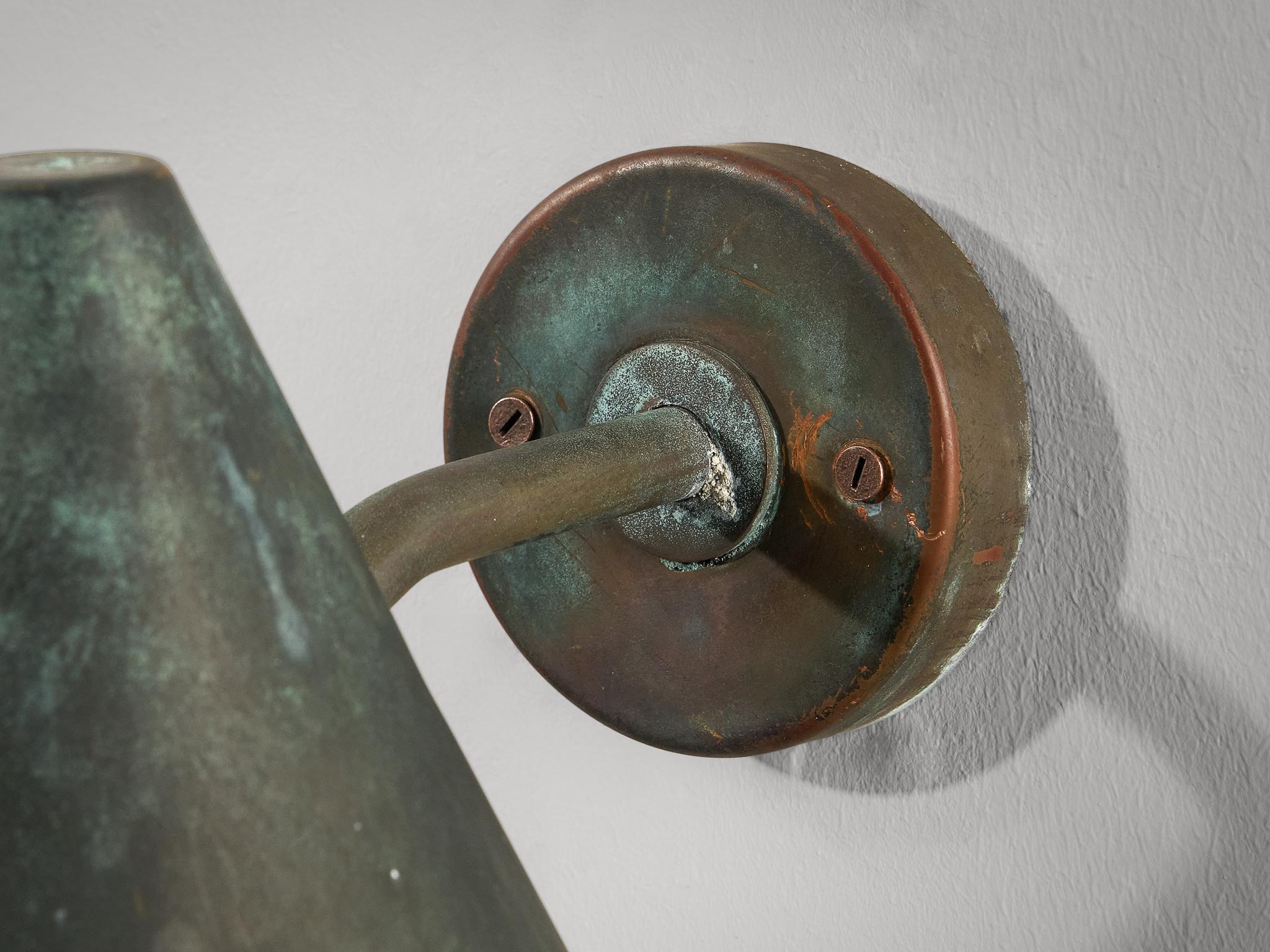 Scandinavian Modern Hans-Agne Jakobsson 'Tratten' Wall Light in Patinated Copper