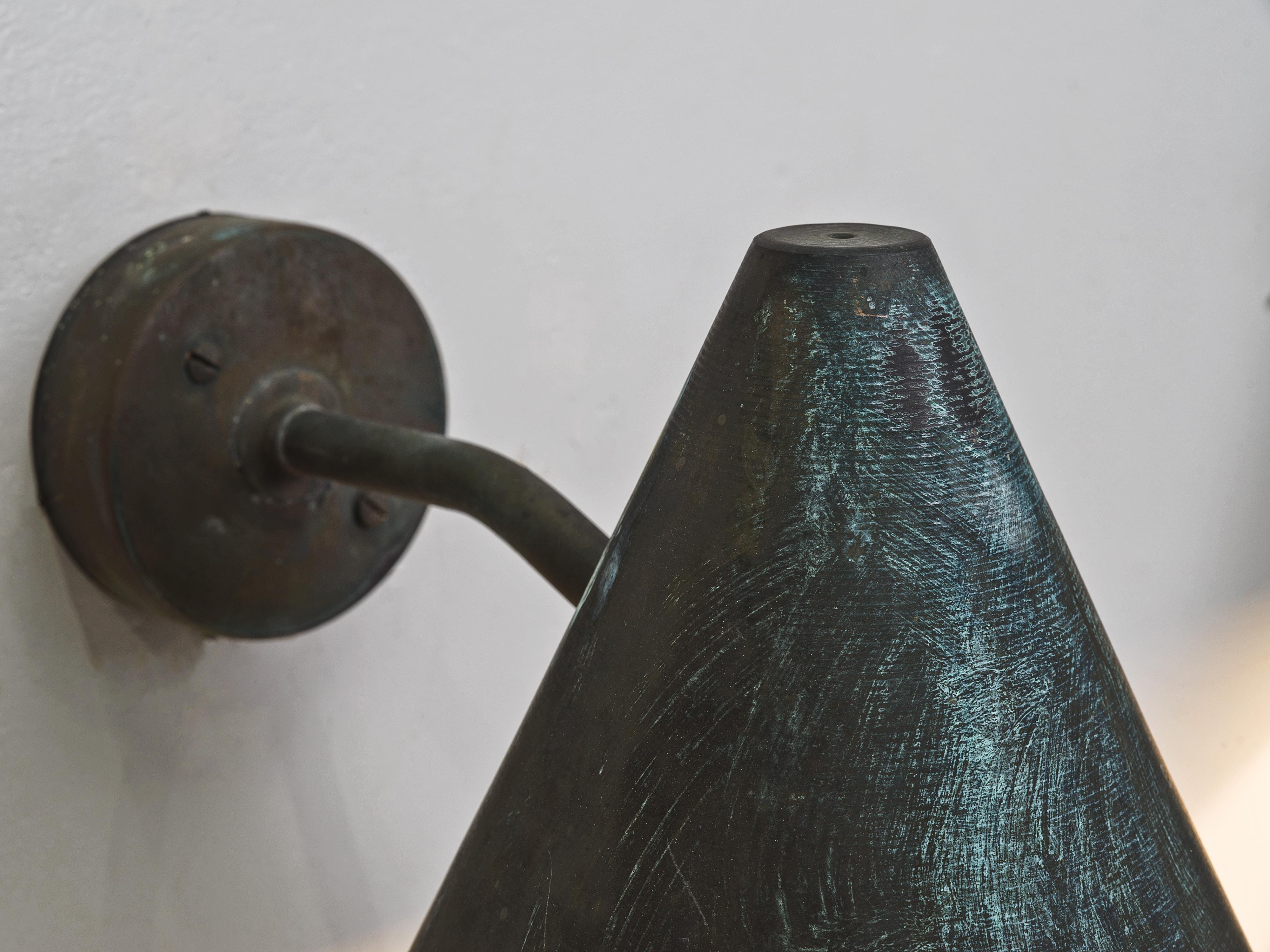 Scandinavian Modern Hans-Agne Jakobsson 'Tratten' Wall Lights in Patinated Copper