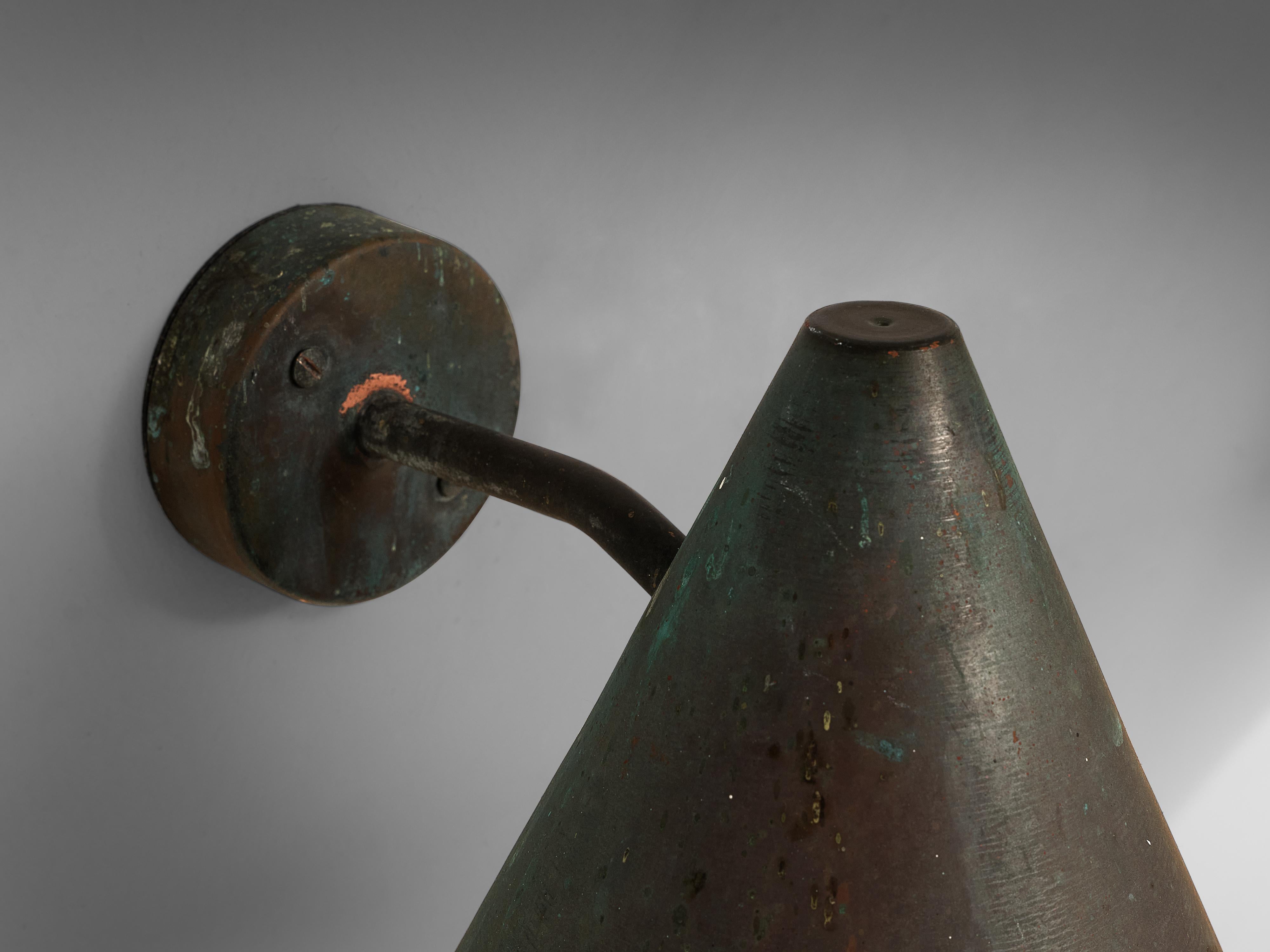 Scandinavian Modern Hans-Agne Jakobsson 'Tratten' Wall Lights in Patinated Copper