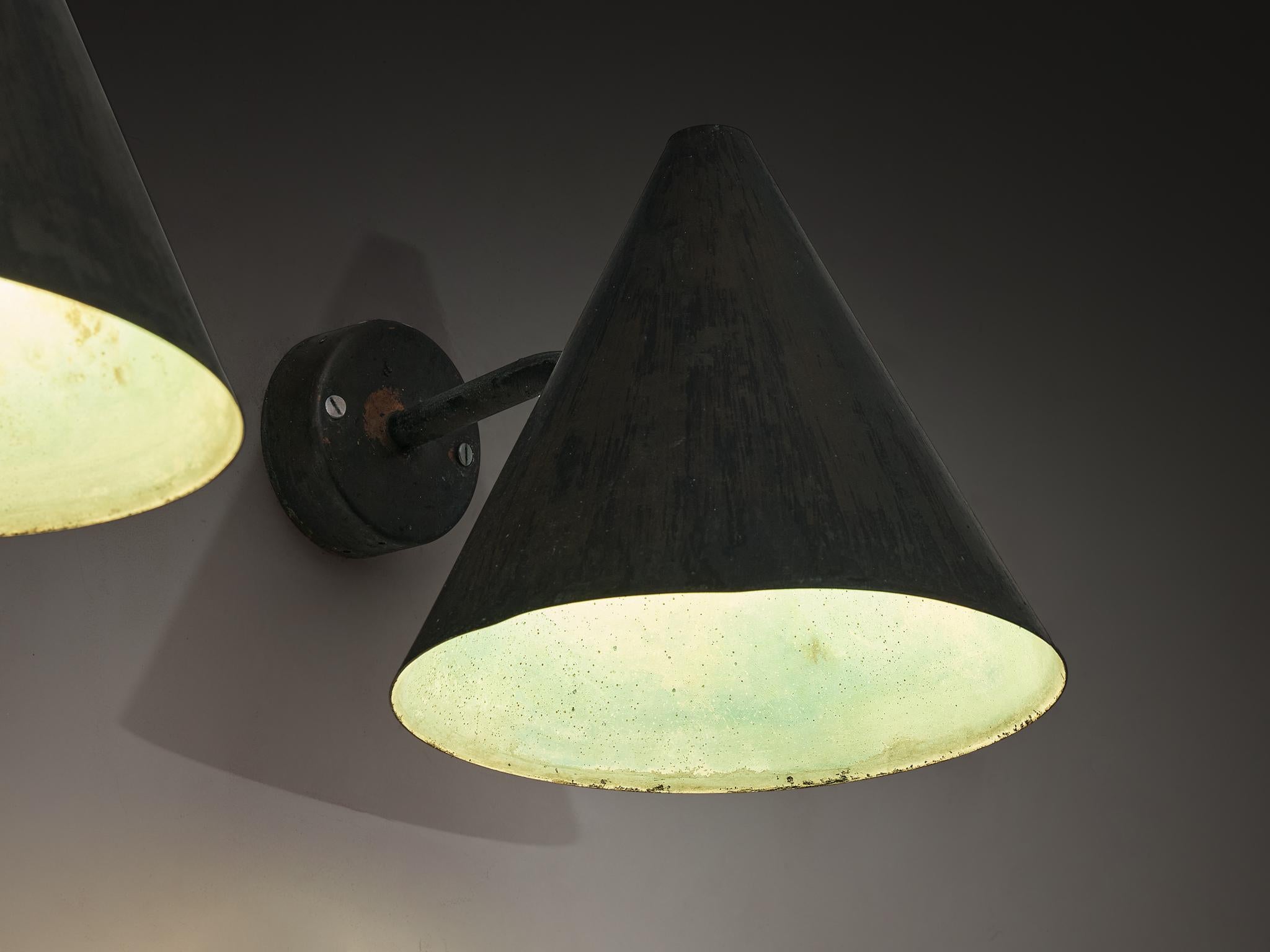 Scandinavian Modern Hans-Agne Jakobsson 'Tratten' Wall Lights in Patinated Copper For Sale