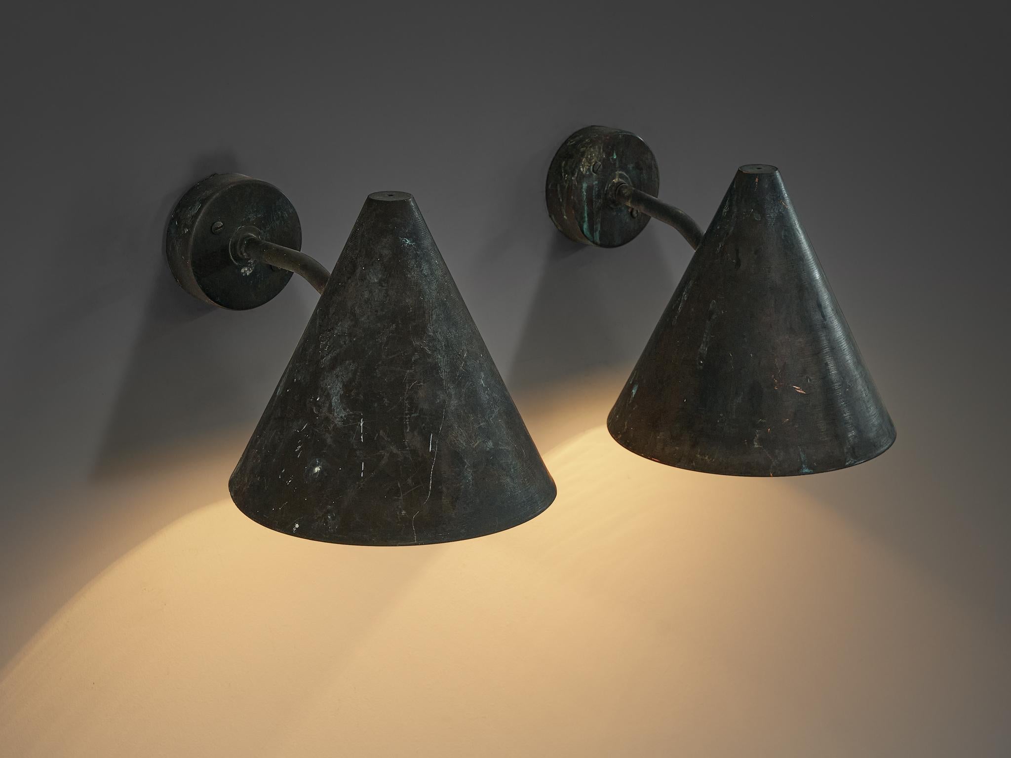 Swedish Hans-Agne Jakobsson 'Tratten' Wall Lights in Patinated Copper 