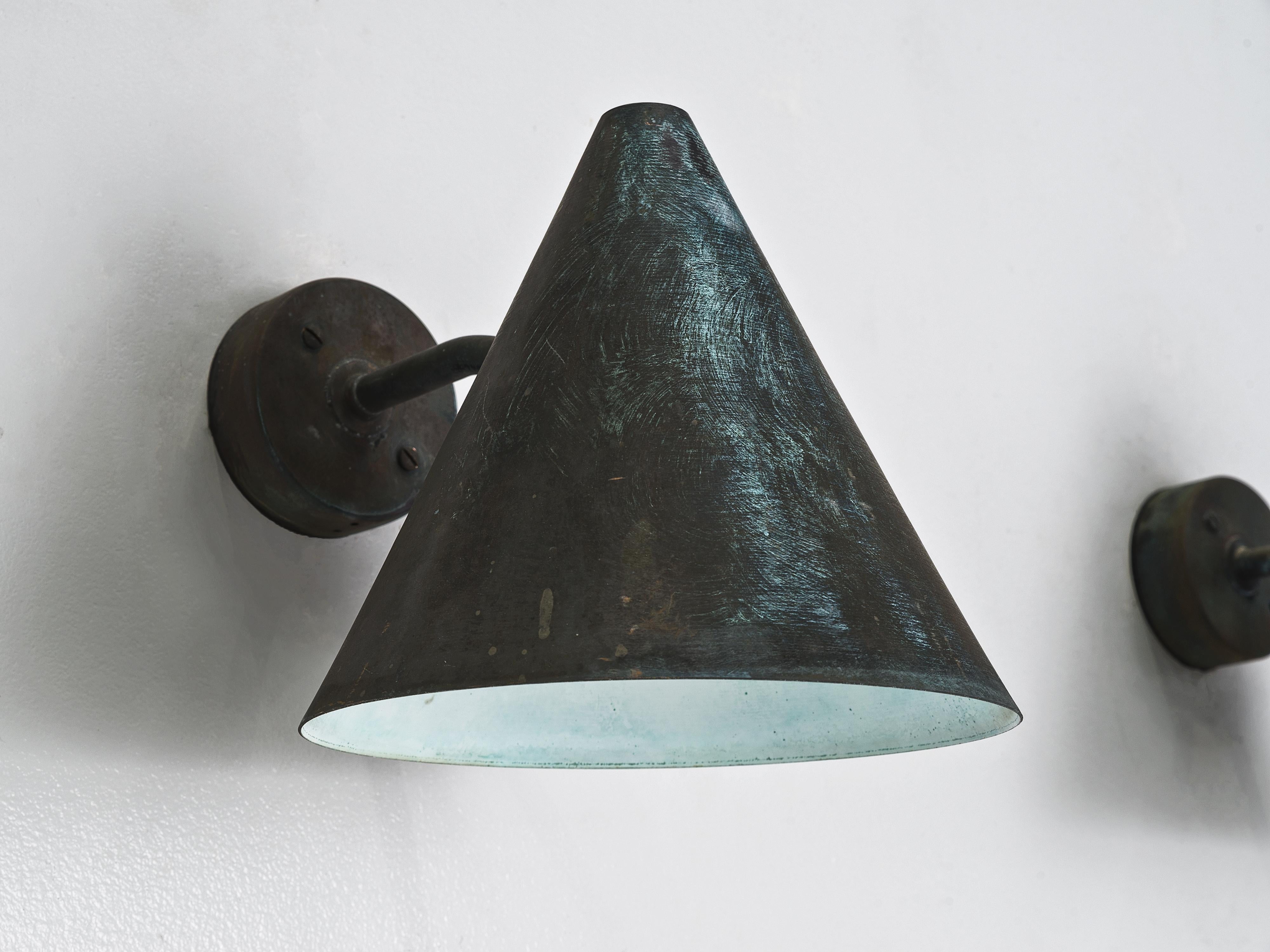 Hans-Agne Jakobsson 'Tratten' Wall Lights in Patinated Copper In Good Condition In Waalwijk, NL