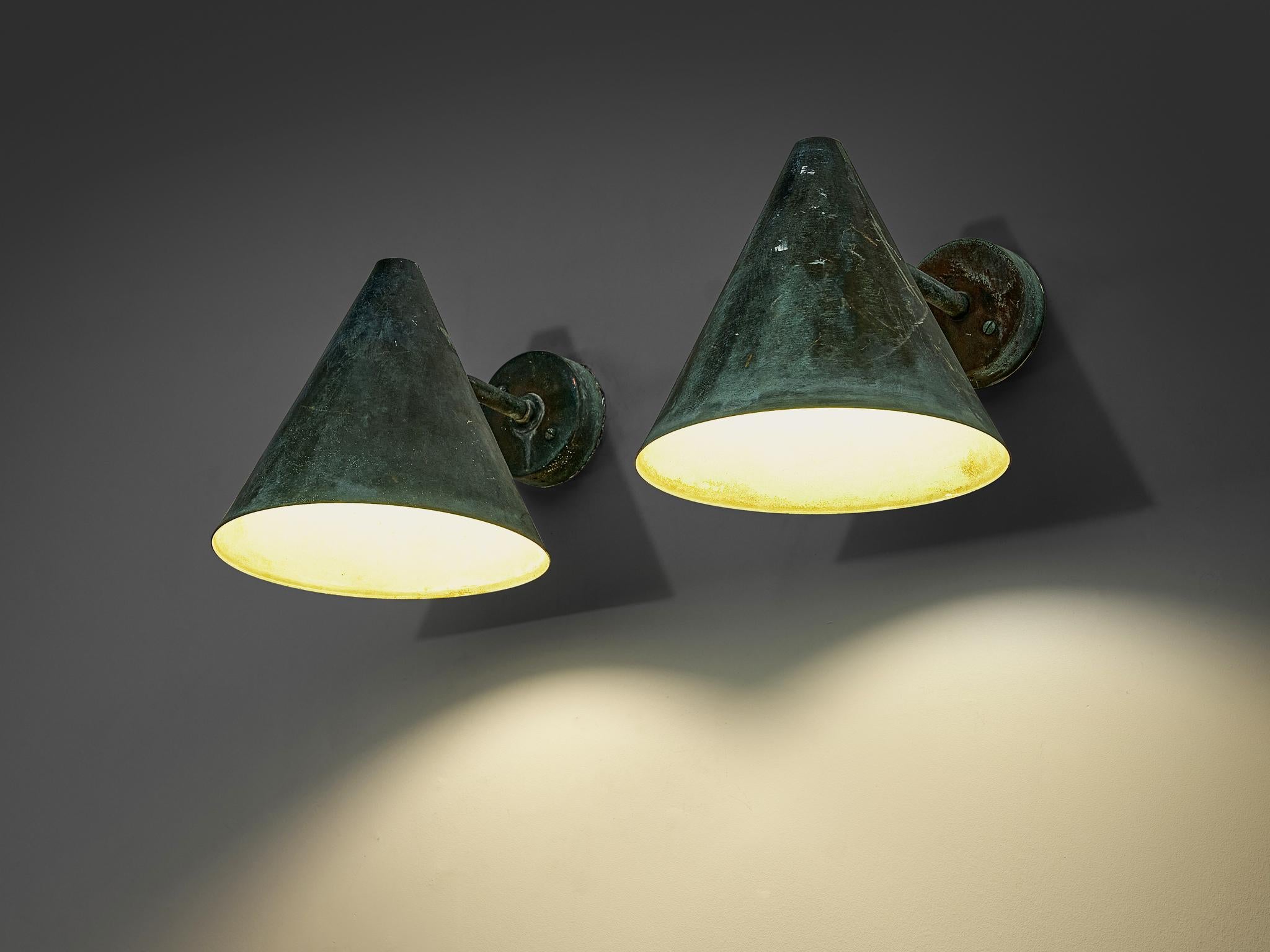 Hans-Agne Jakobsson 'Tratten' Wall Lights in Patinated Copper  In Good Condition For Sale In Waalwijk, NL
