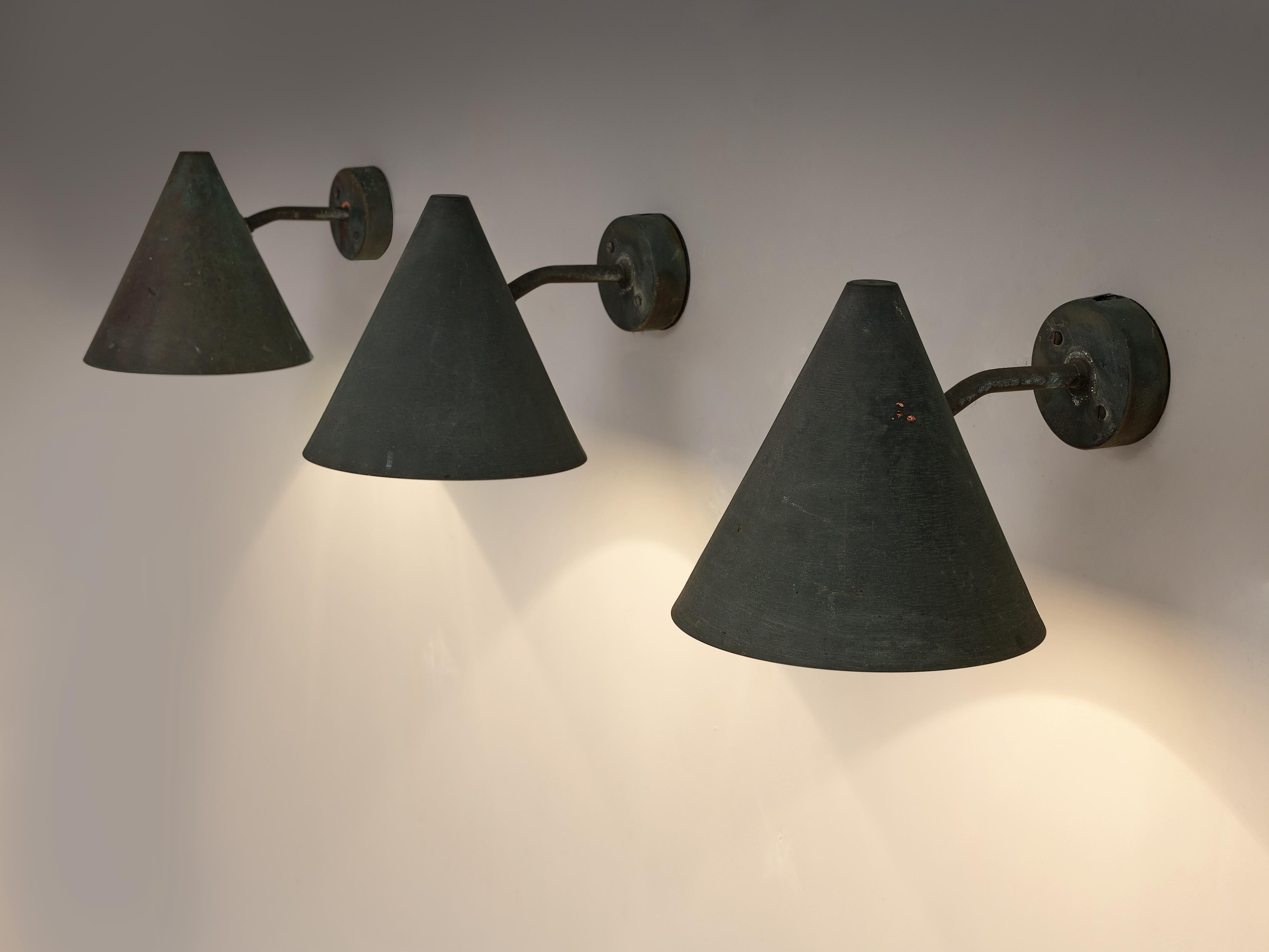 Mid-20th Century Hans-Agne Jakobsson 'Tratten' Wall Lights in Patinated Copper