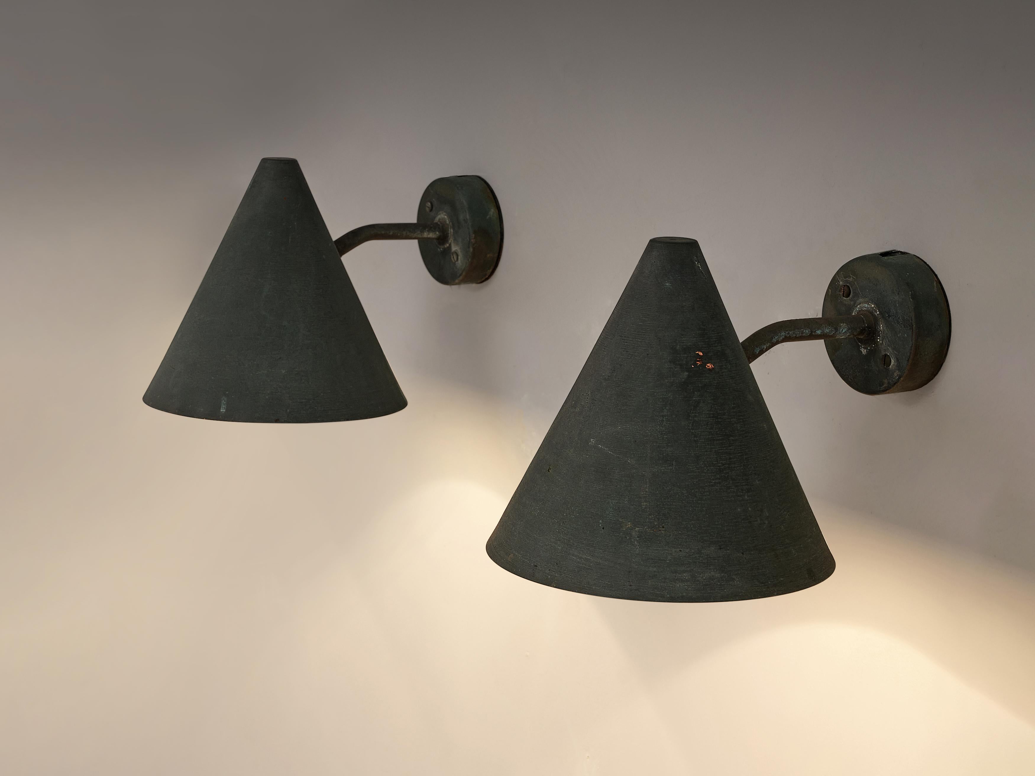 Mid-20th Century Hans-Agne Jakobsson 'Tratten' Wall Lights in Patinated Copper 