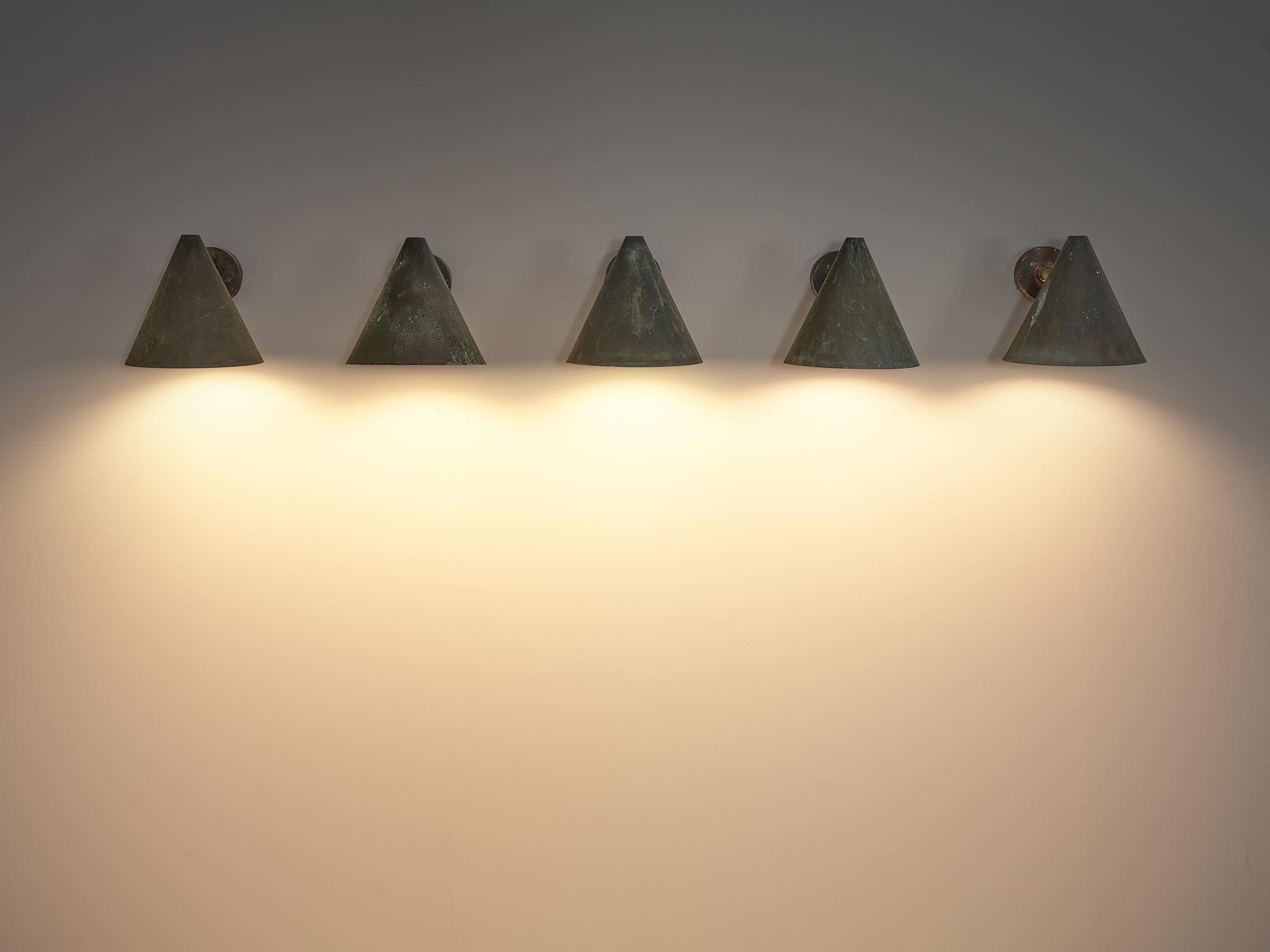 Mid-20th Century  Hans-Agne Jakobsson 'Tratten' Wall Lights in Patinated Copper For Sale