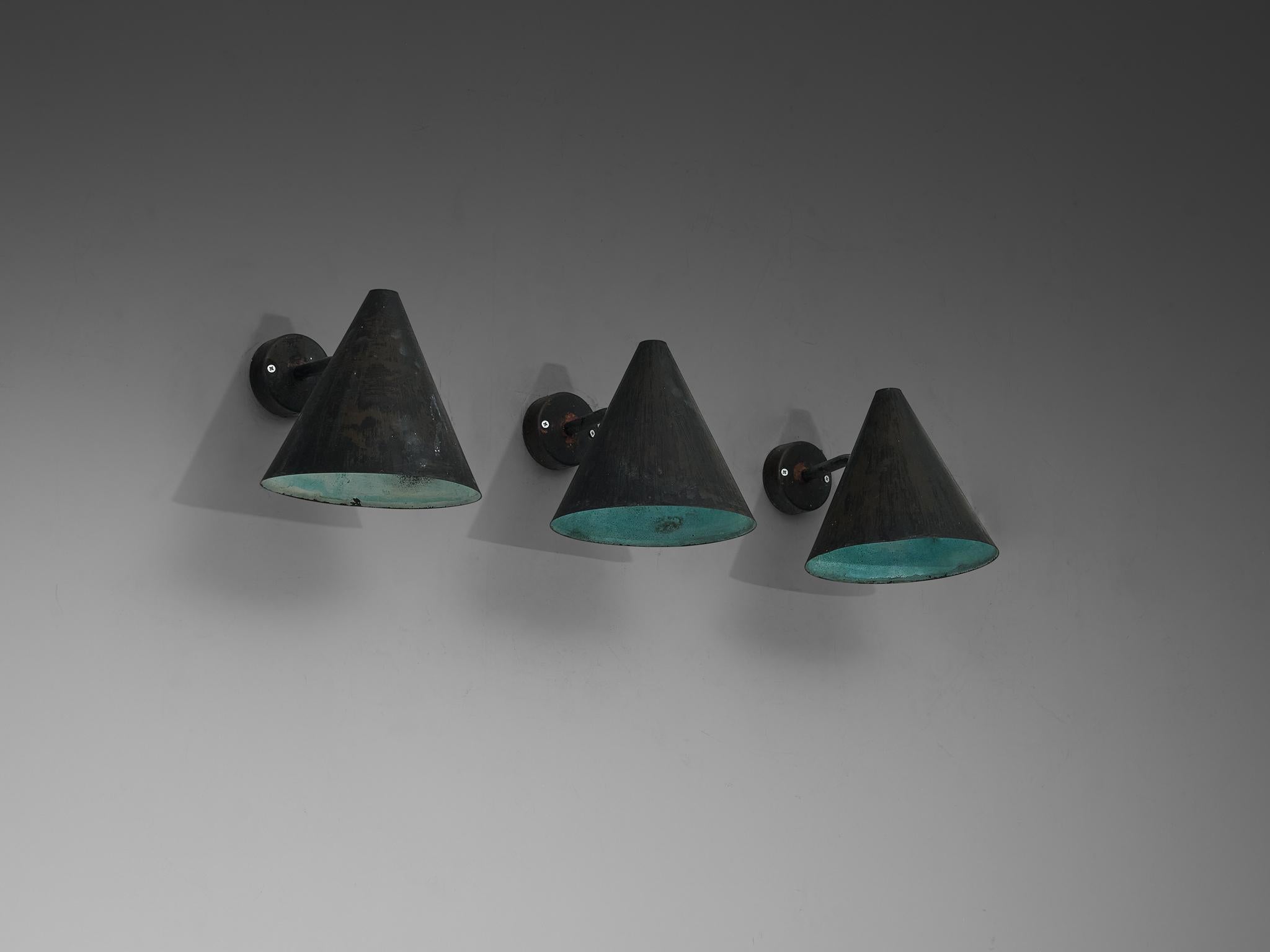 Hans-Agne Jakobsson 'Tratten' Wall Lights in Patinated Copper For Sale 2