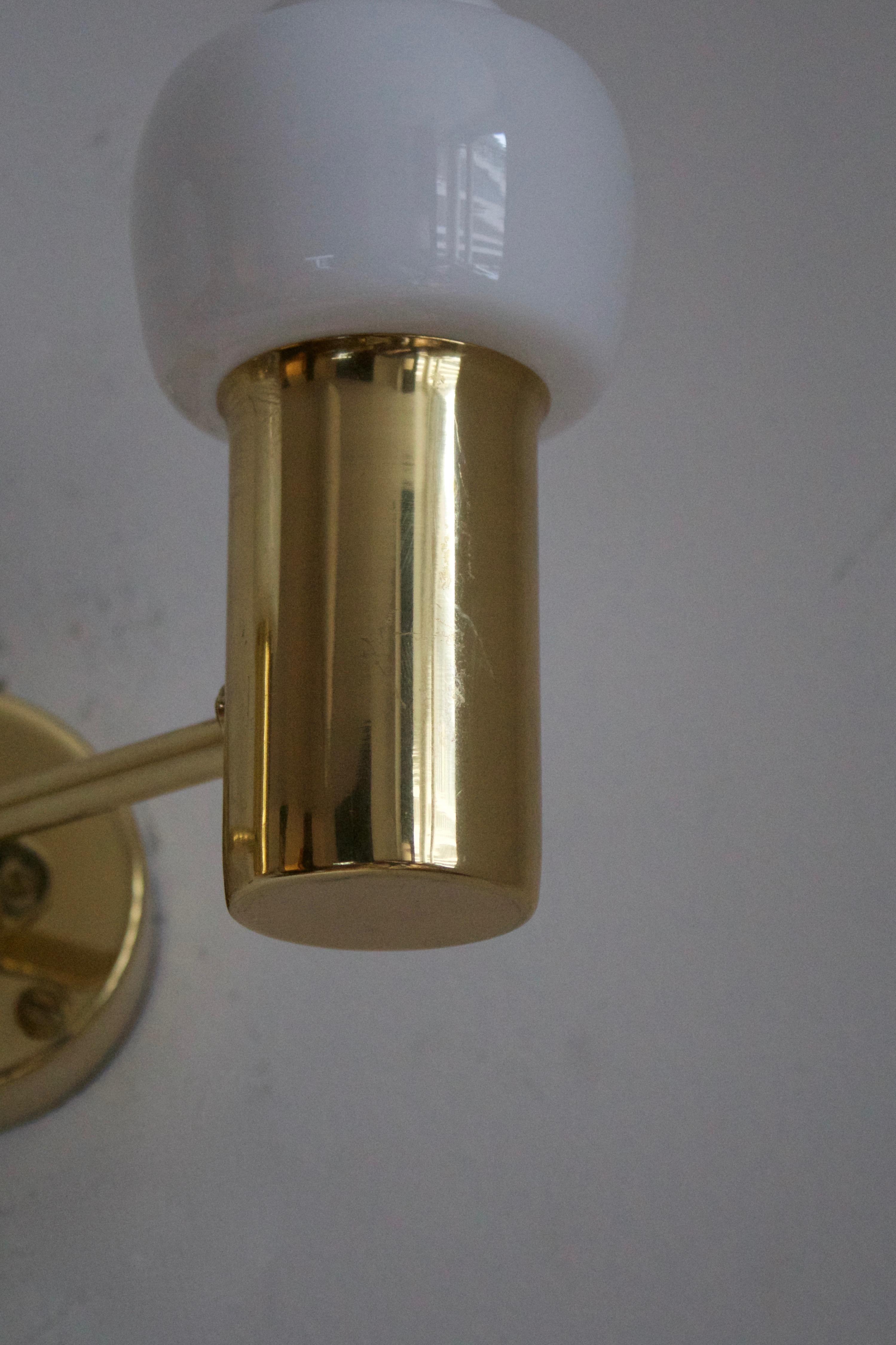 Swedish Hans-Agne Jakobsson, Two-Armed Wall Lights, Brass, Glass, Sweden, c. 1970s For Sale