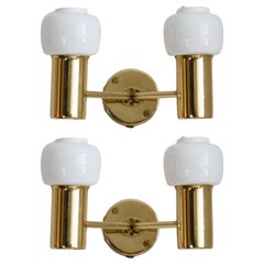 Hans-Agne Jakobsson, Two-Armed Wall Lights, Brass, Glass, Sweden, c. 1970s