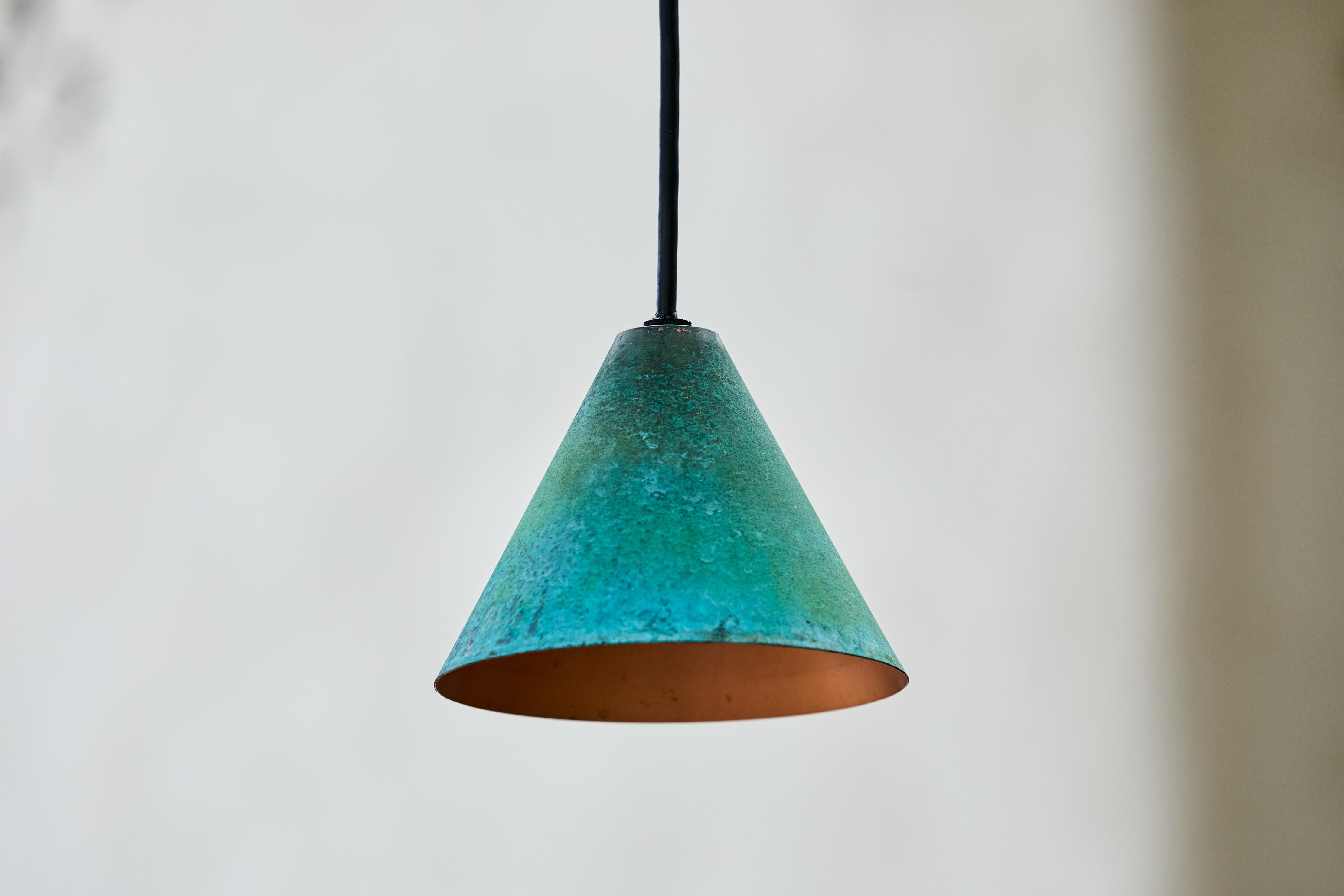 Hans-Agne Jakobsson Verdigris Patinated 'Mini-Tratten' Outdoor Pendant For Sale 3