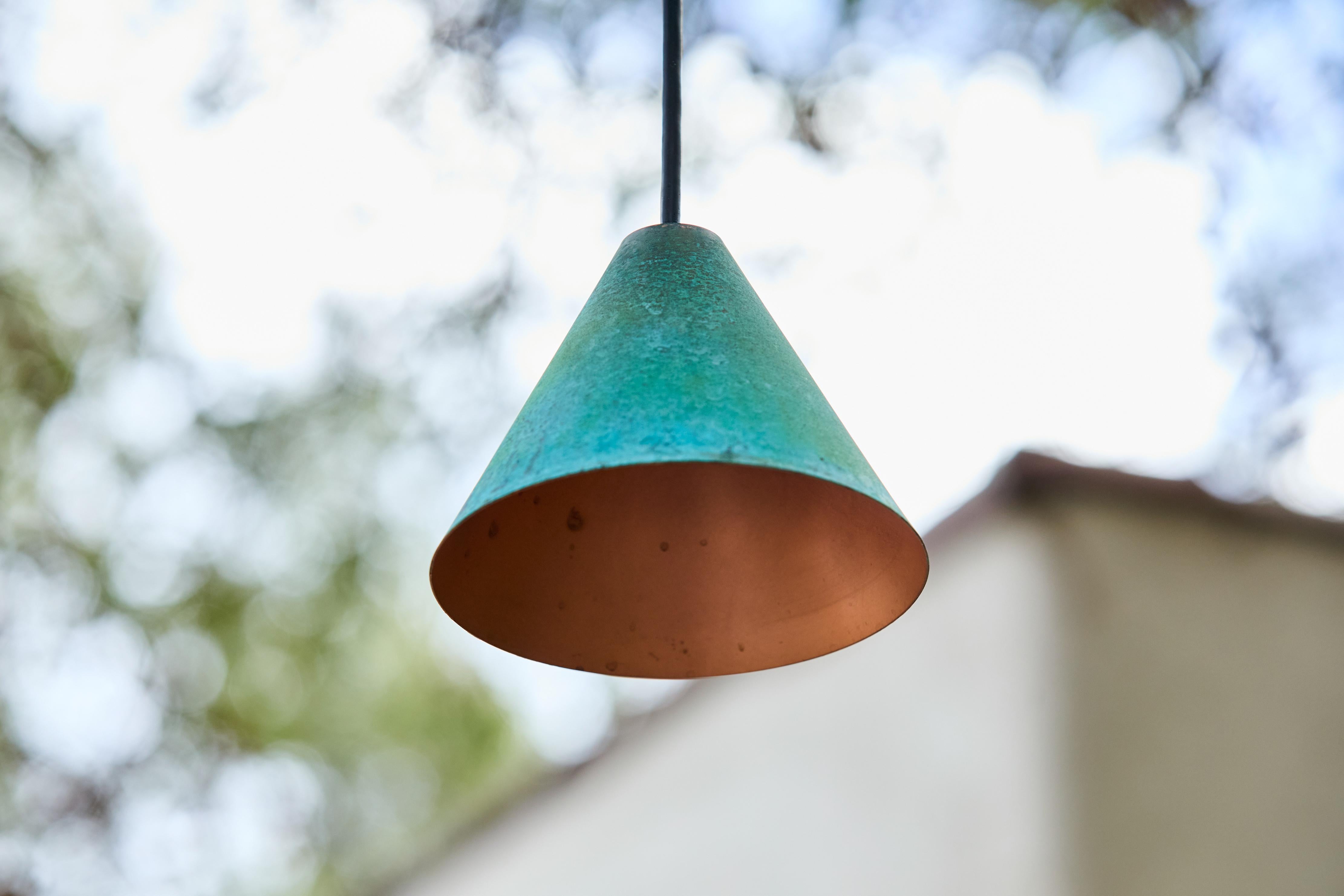 Hans-Agne Jakobsson Verdigris Patinated 'Mini-Tratten' Outdoor Pendant For Sale 4