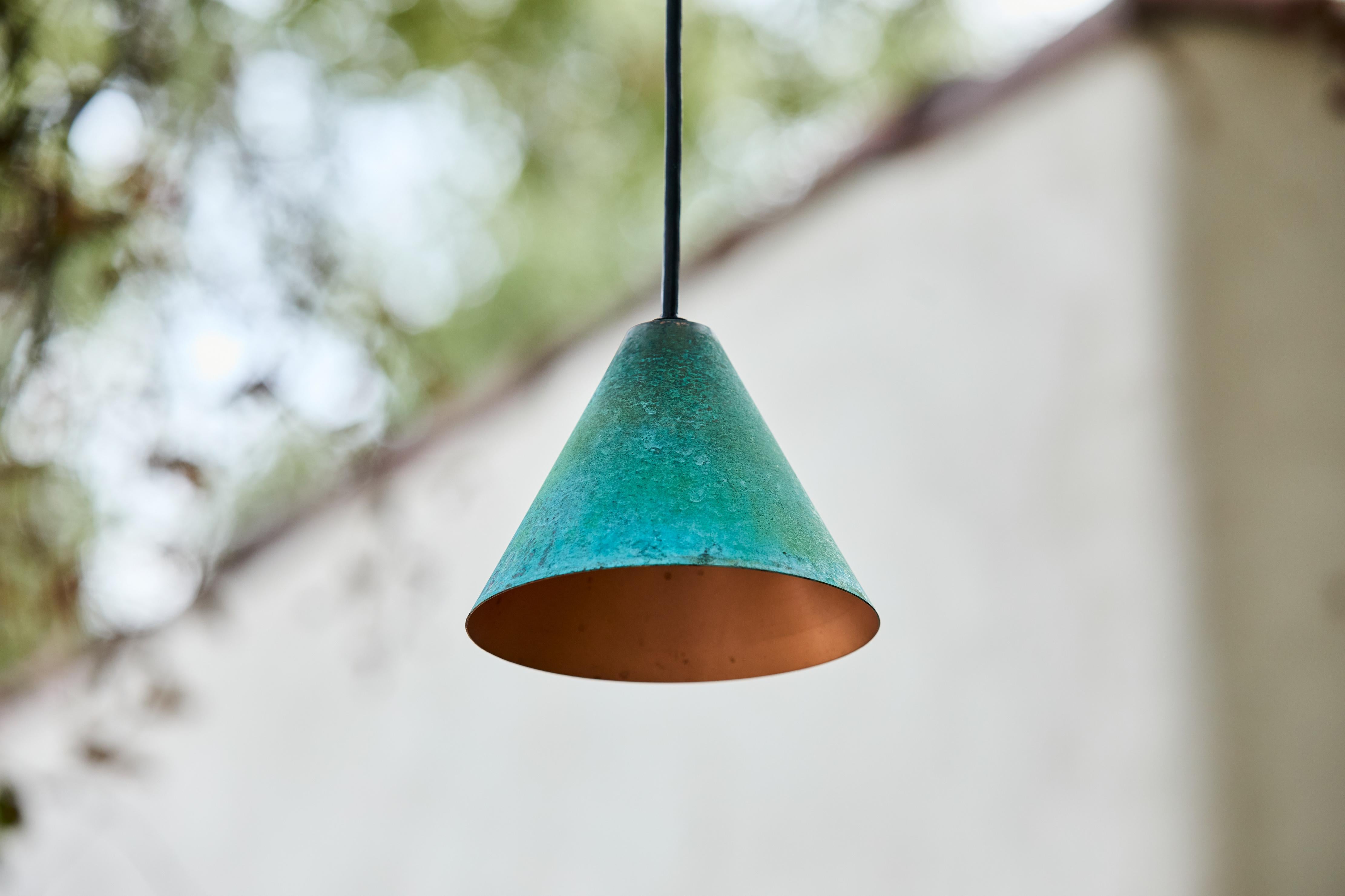 Hans-Agne Jakobsson Verdigris Patinated 'Mini-Tratten' Outdoor Pendant For Sale 5