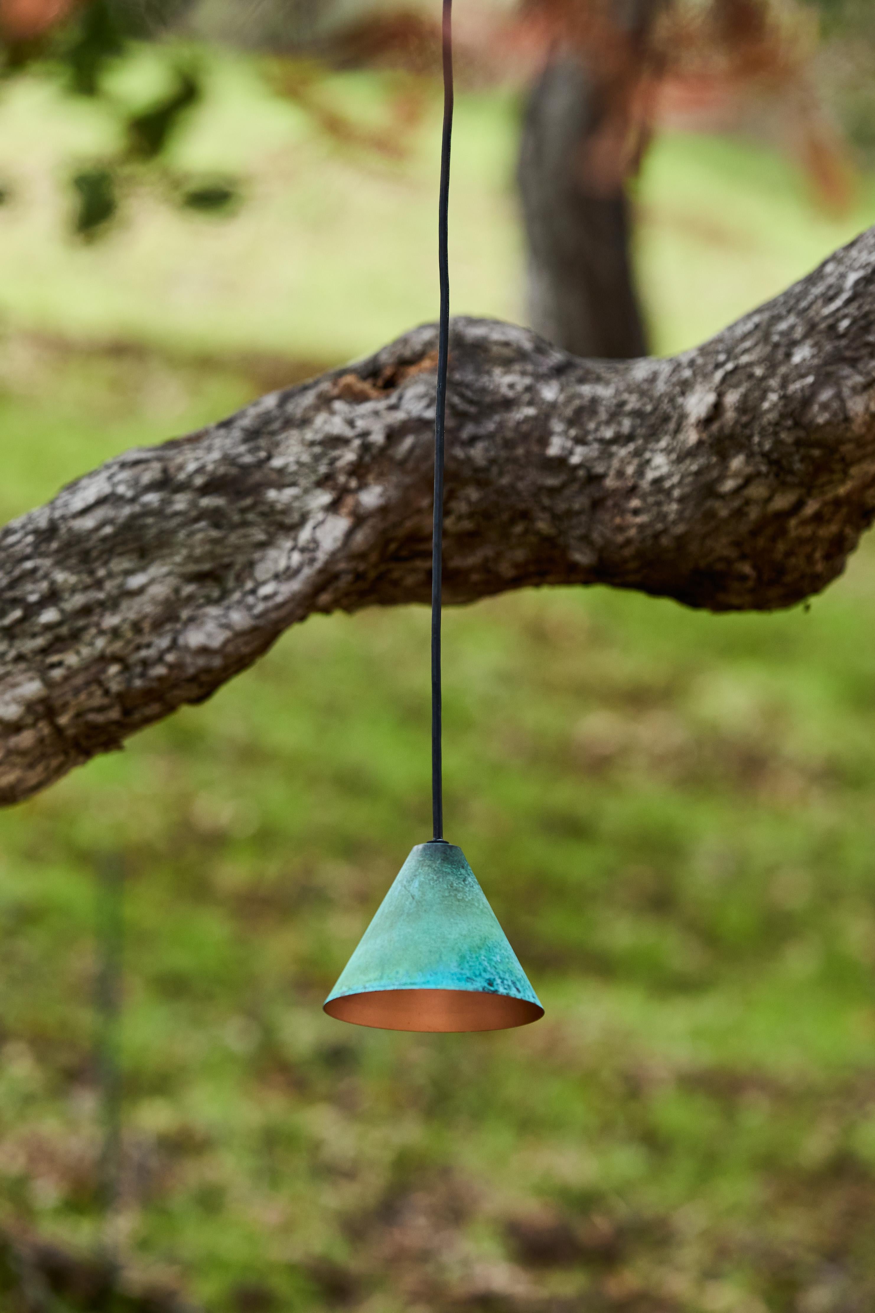 Hans-Agne Jakobsson Verdigris Patinated 'Mini-Tratten' Outdoor Pendant

An exclusive made for U.S. and UL listed authorized re-edition of the classic Swedish design from Jakobsson, Executed in rich verdigris patinated metal with a burnished interior