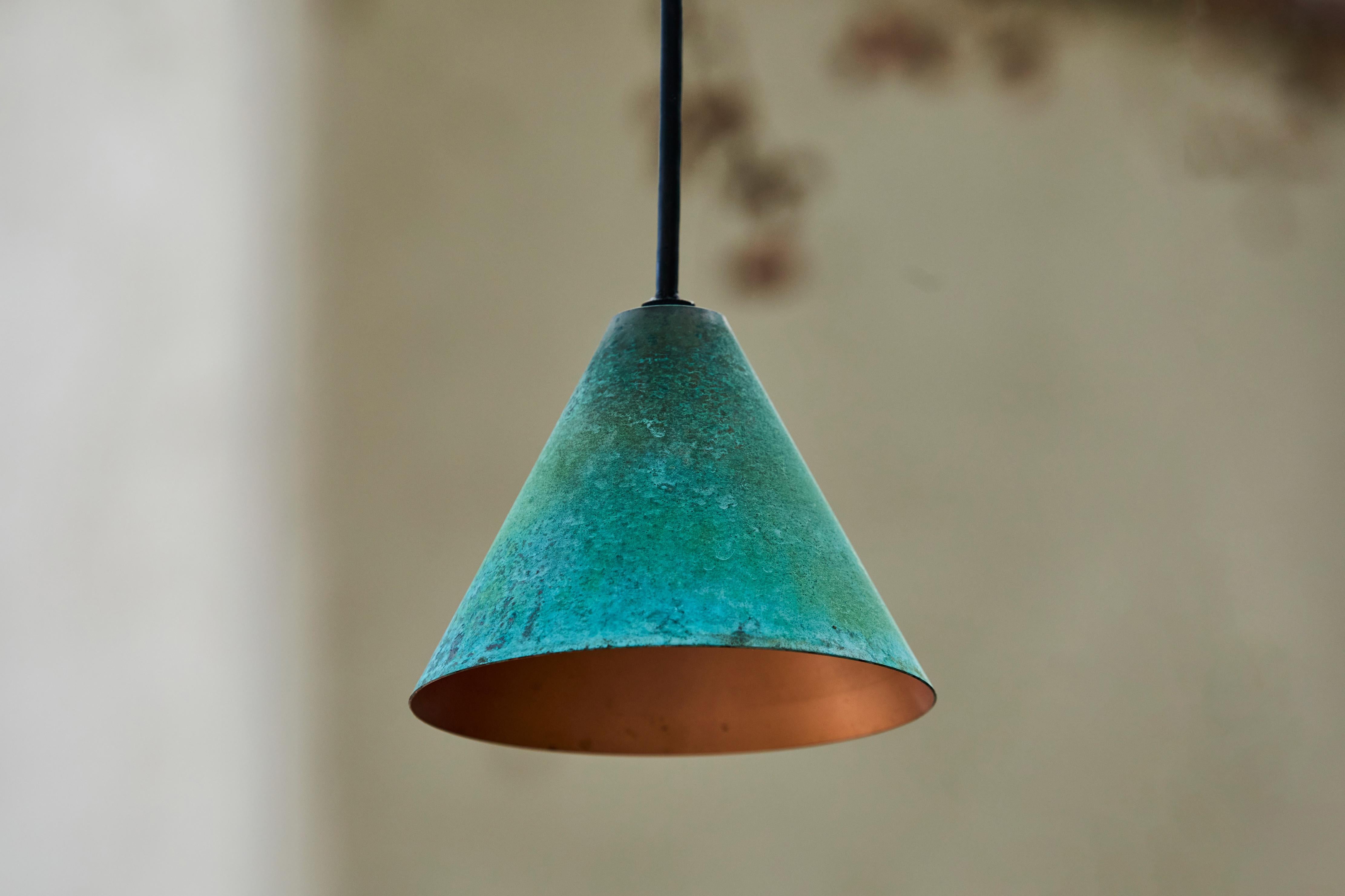 Scandinavian Modern Hans-Agne Jakobsson Verdigris Patinated 'Mini-Tratten' Outdoor Pendant For Sale