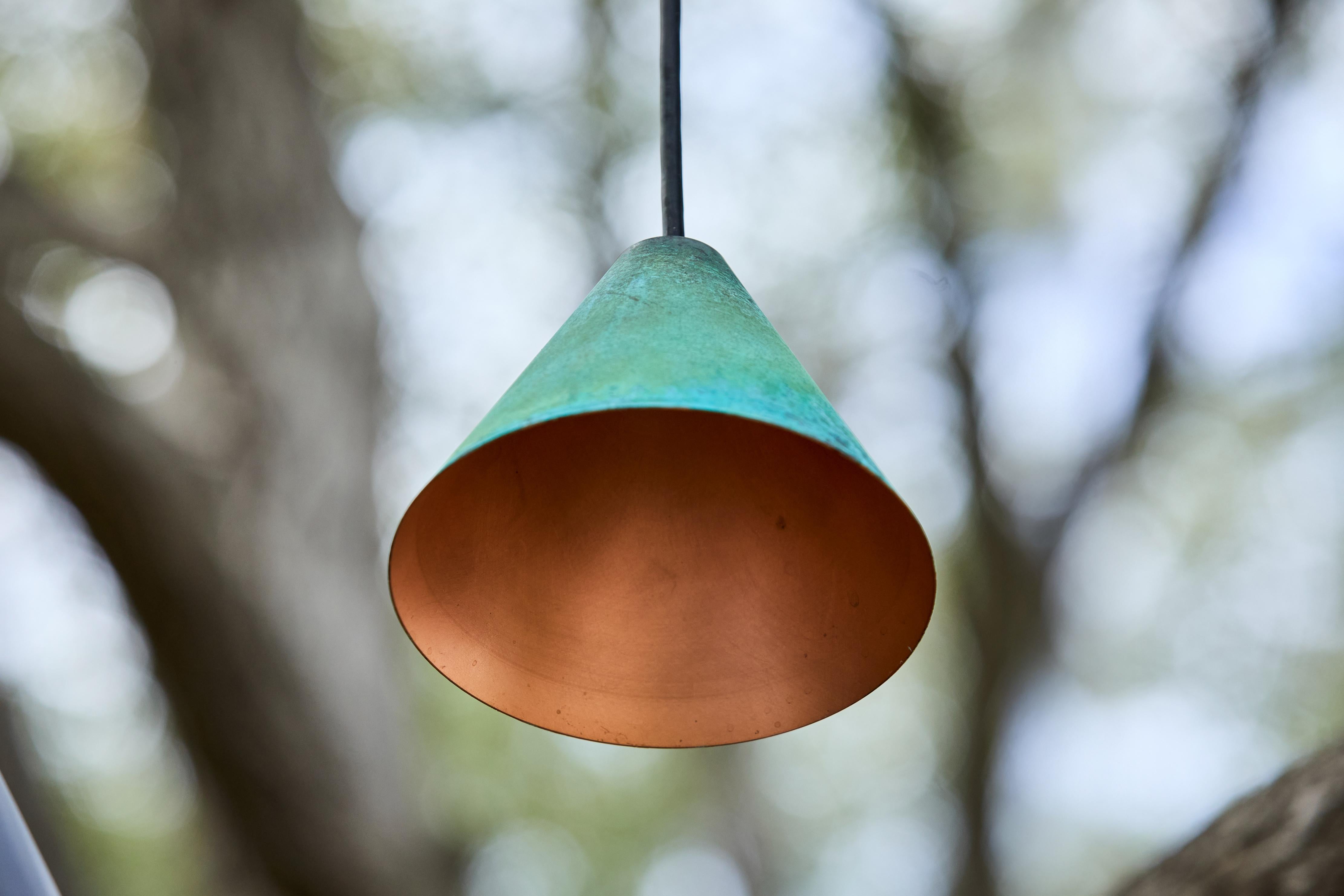 Hans-Agne Jakobsson Verdigris Patinated 'Mini-Tratten' Outdoor Pendant In New Condition For Sale In Glendale, CA