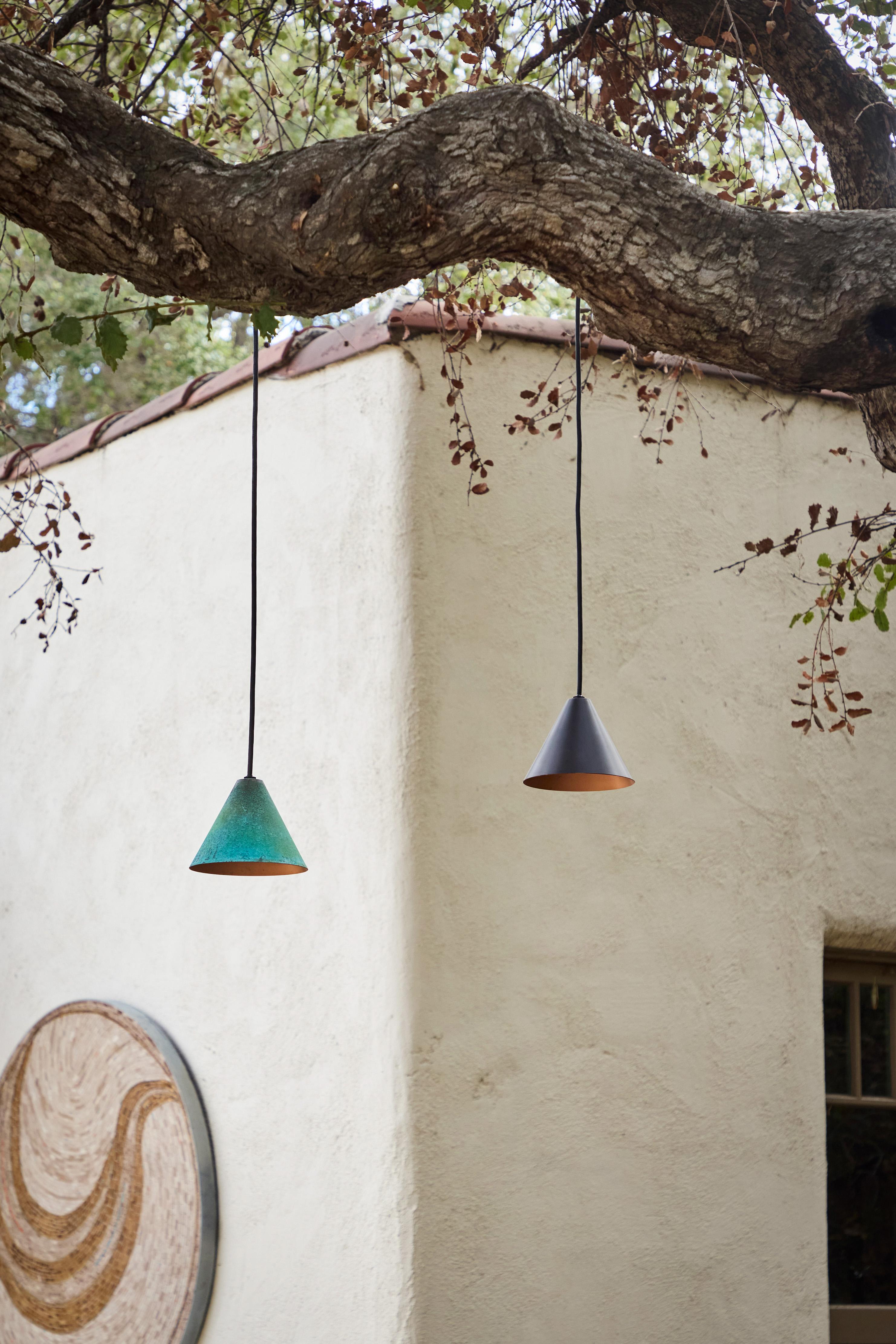 Contemporary Hans-Agne Jakobsson Verdigris Patinated 'Mini-Tratten' Outdoor Pendant For Sale