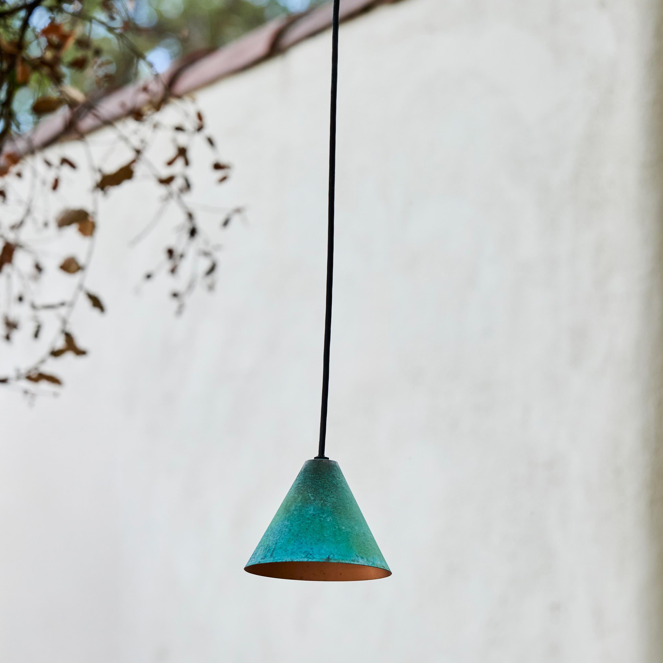 Metal Hans-Agne Jakobsson Verdigris Patinated 'Mini-Tratten' Outdoor Pendant For Sale
