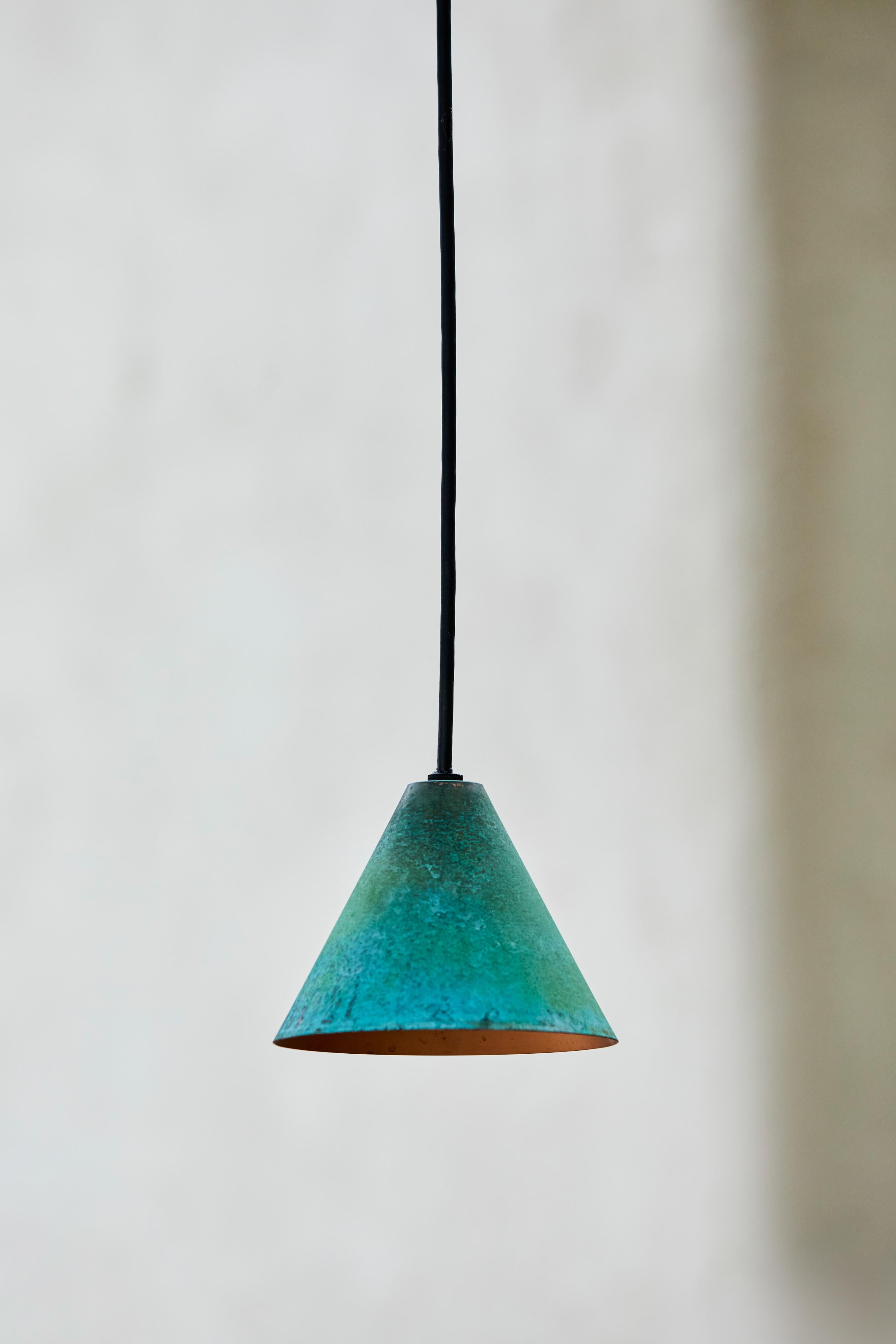 Hans-Agne Jakobsson Verdigris Patinated 'Mini-Tratten' Outdoor Pendant For Sale 1