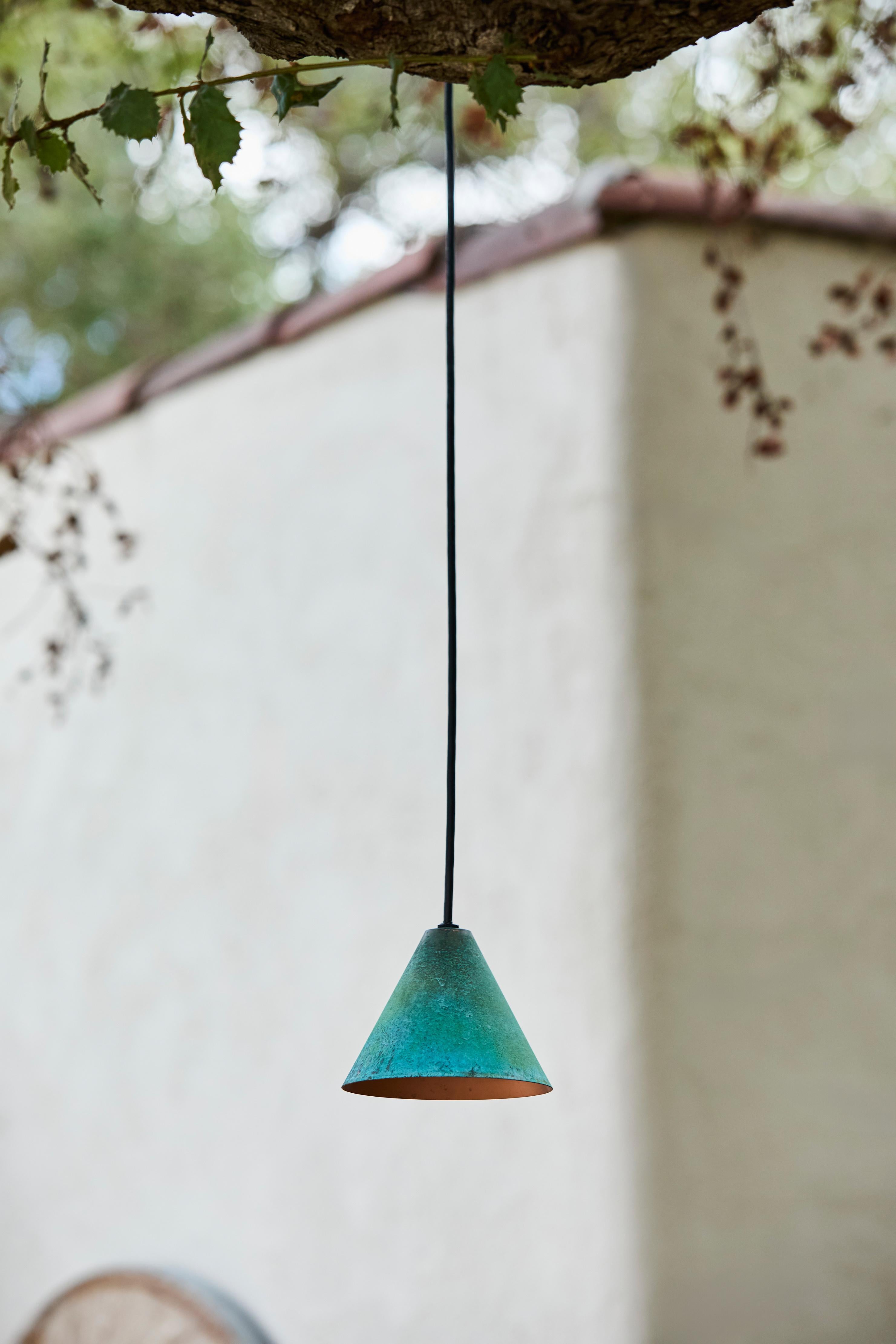 Hans-Agne Jakobsson Verdigris Patinated 'Mini-Tratten' Outdoor Pendant For Sale 2