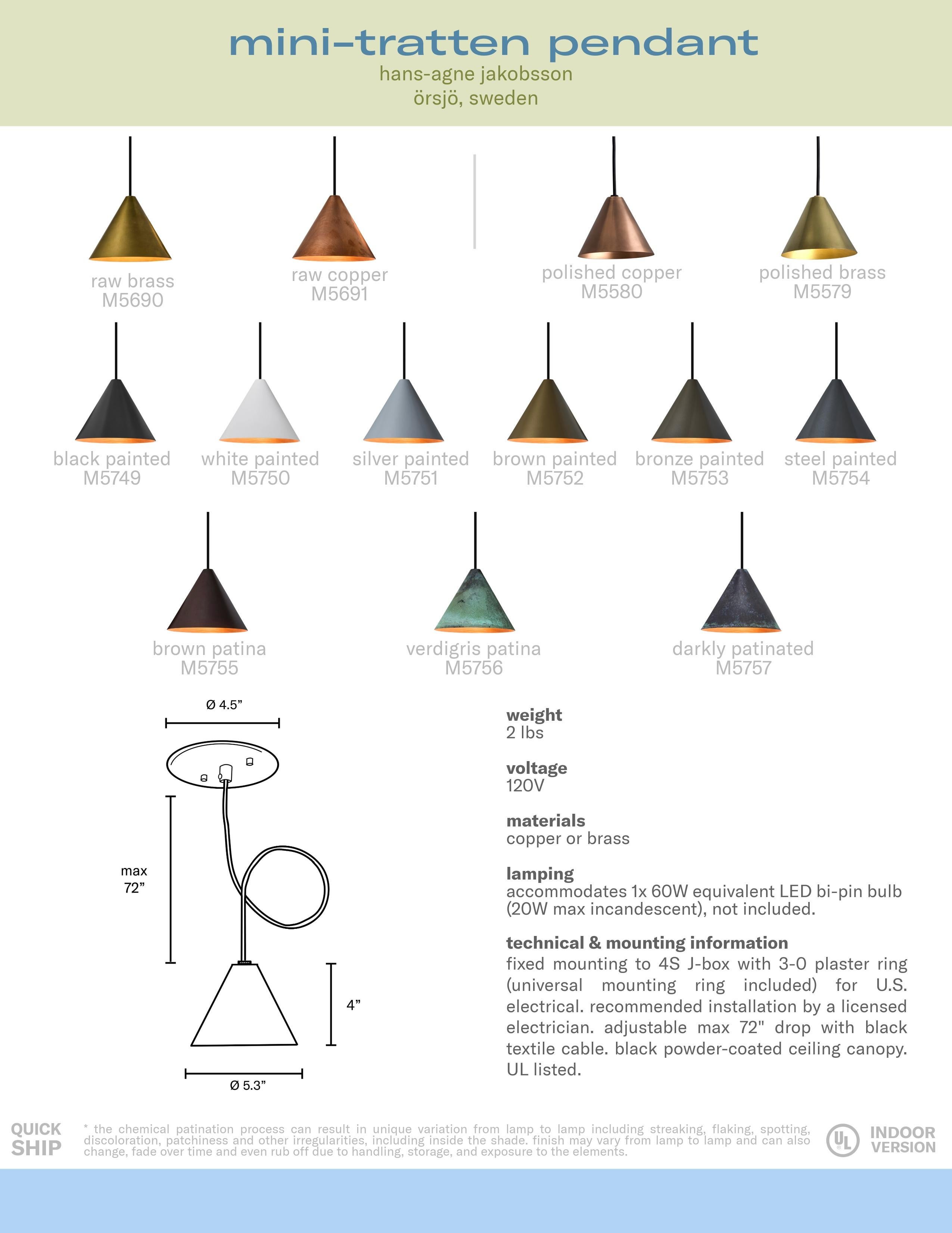 Hans-Agne Jakobsson Pendentif Mini-Tratten patiné vert-de-gris en vente 9