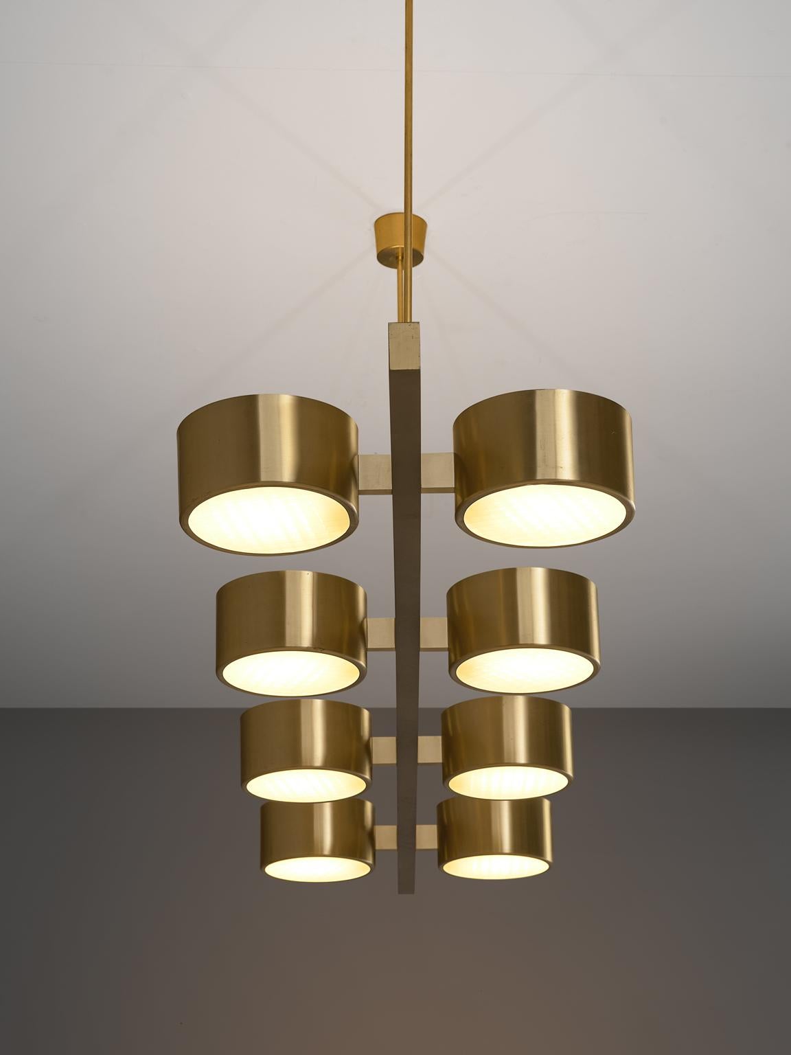 Swedish Hans Agne Jakobsson Very Large Chandelier with Eight Shades in Brass