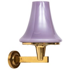 Hans-Agne Jakobsson Wall Lamp Model V-241 in Brass and Purple Glass