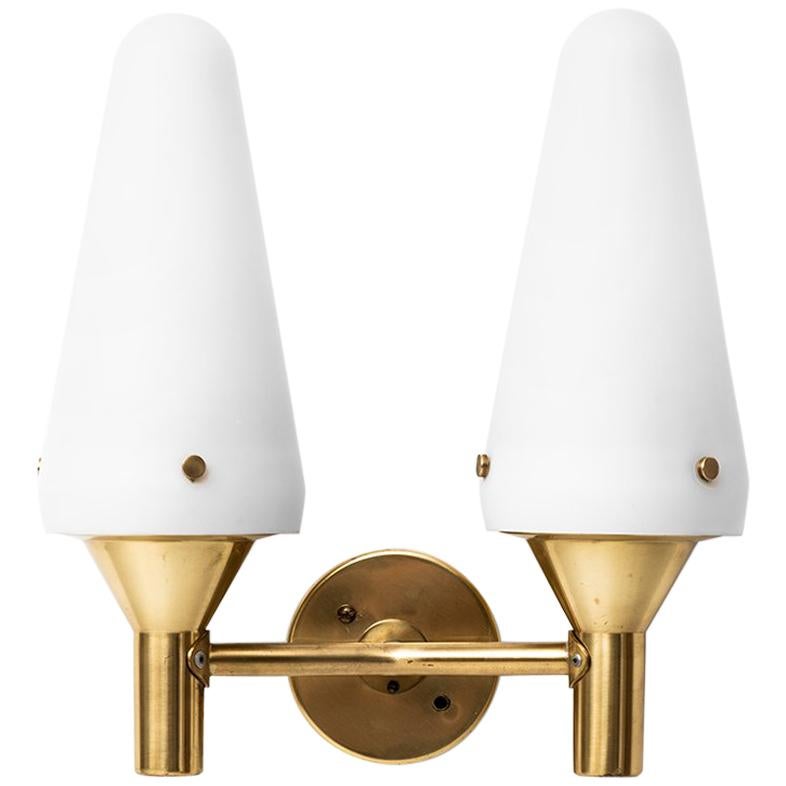 Hans-Agne Jakobsson Wall Lamps in Brass and Opaline Glass