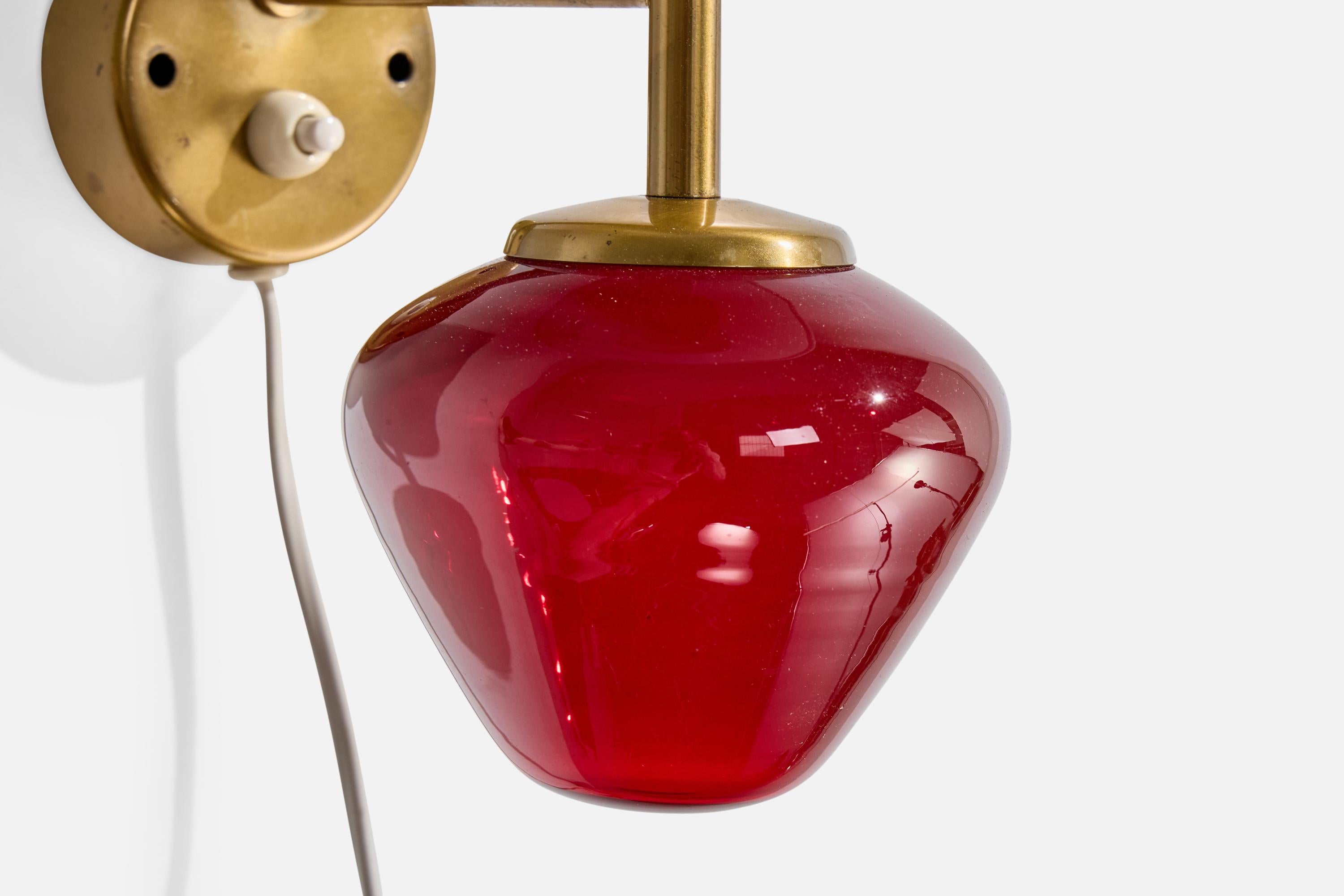 Mid-20th Century Hans-Agne Jakobsson, Wall Light, Brass, Glass, Fabric, Sweden, 1960s For Sale