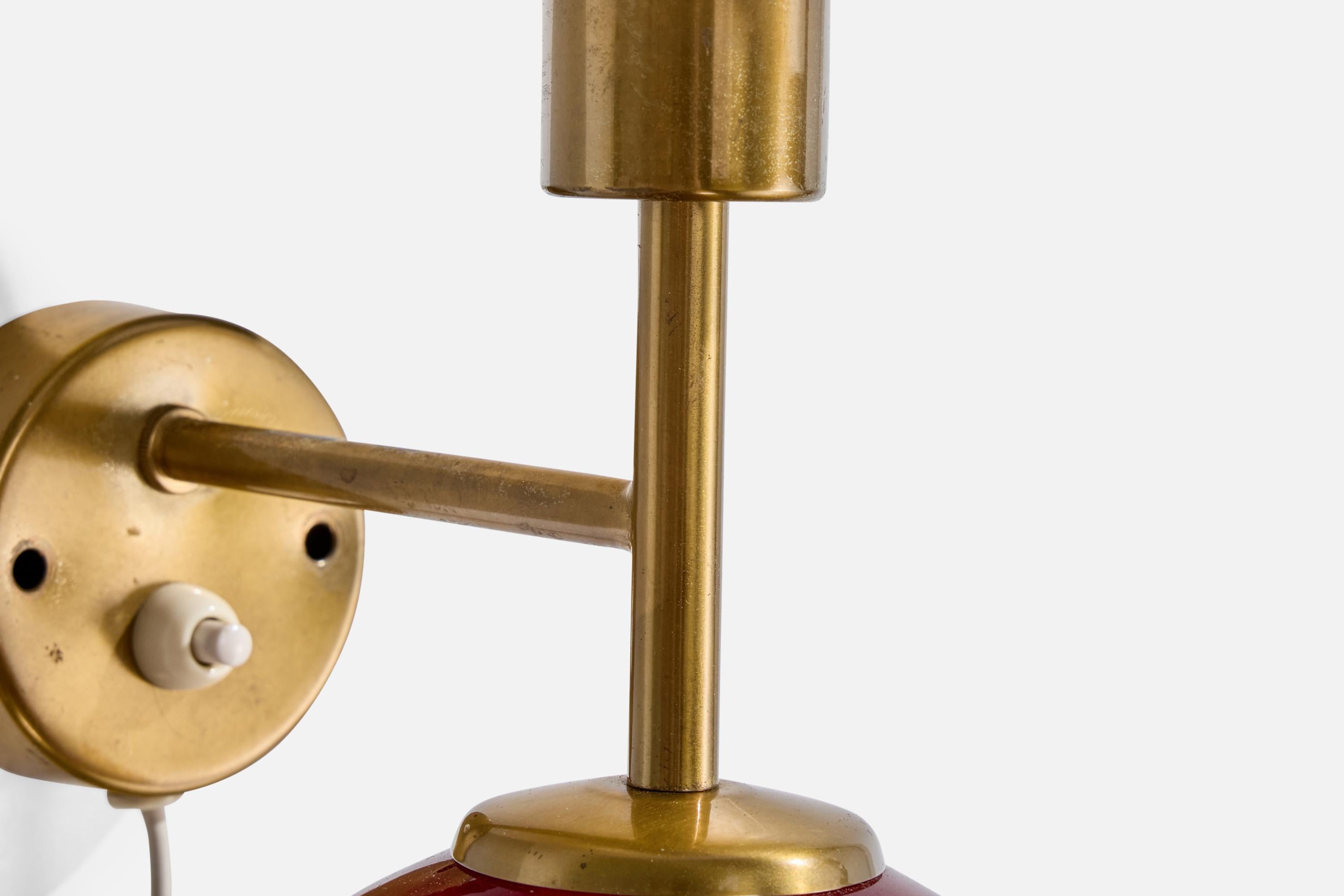 Hans-Agne Jakobsson, Wall Light, Brass, Glass, Fabric, Sweden, 1960s For Sale 1