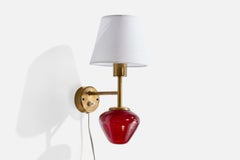 Hans-Agne Jakobsson, Wall Light, Brass, Glass, Fabric, Sweden, 1960s