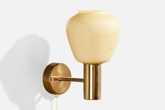 Hans-Agne Jakobsson, Wall Light, Brass, Glass, Sweden, 1960s