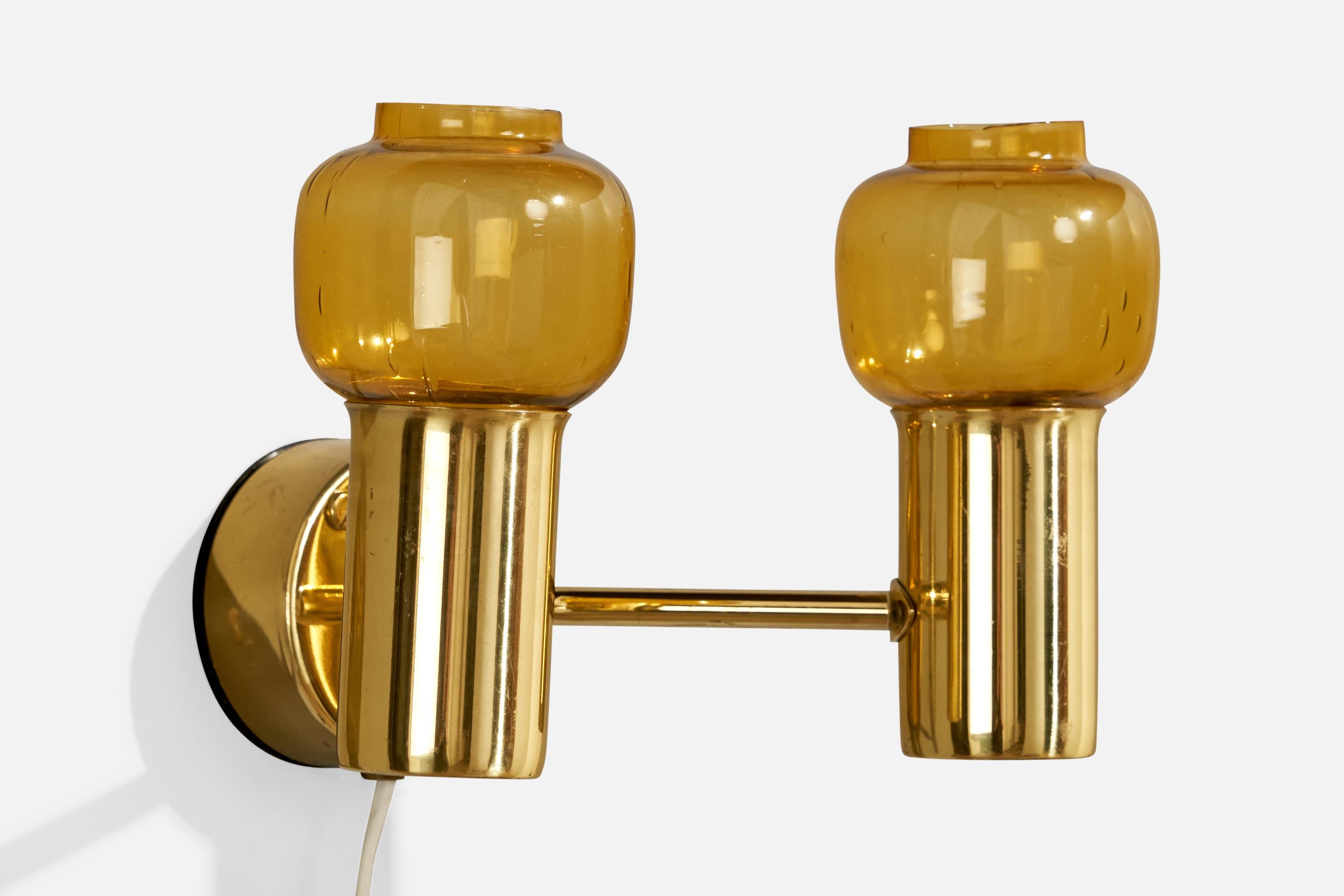 Swedish Hans-Agne Jakobsson, Wall Light, Brass, Glass, Sweden, 1960s For Sale