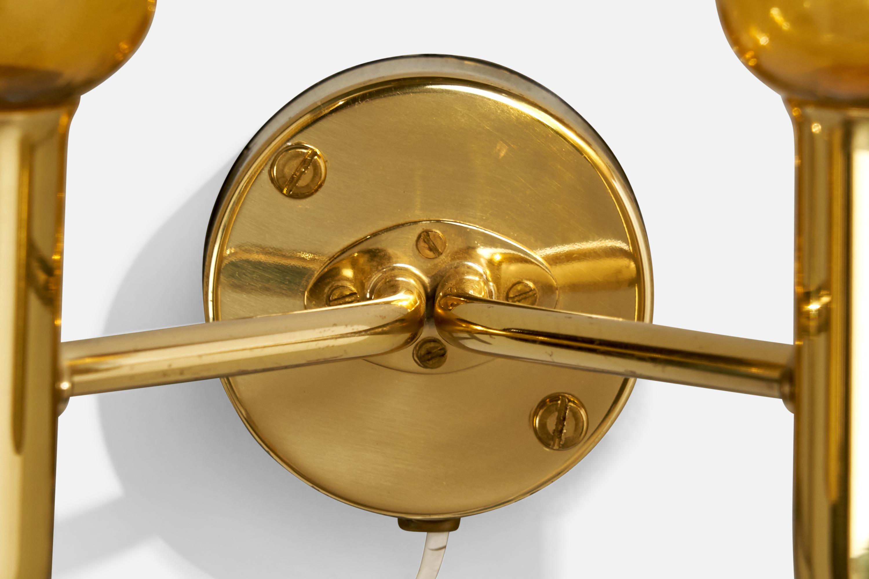 Mid-20th Century Hans-Agne Jakobsson, Wall Light, Brass, Glass, Sweden, 1960s For Sale