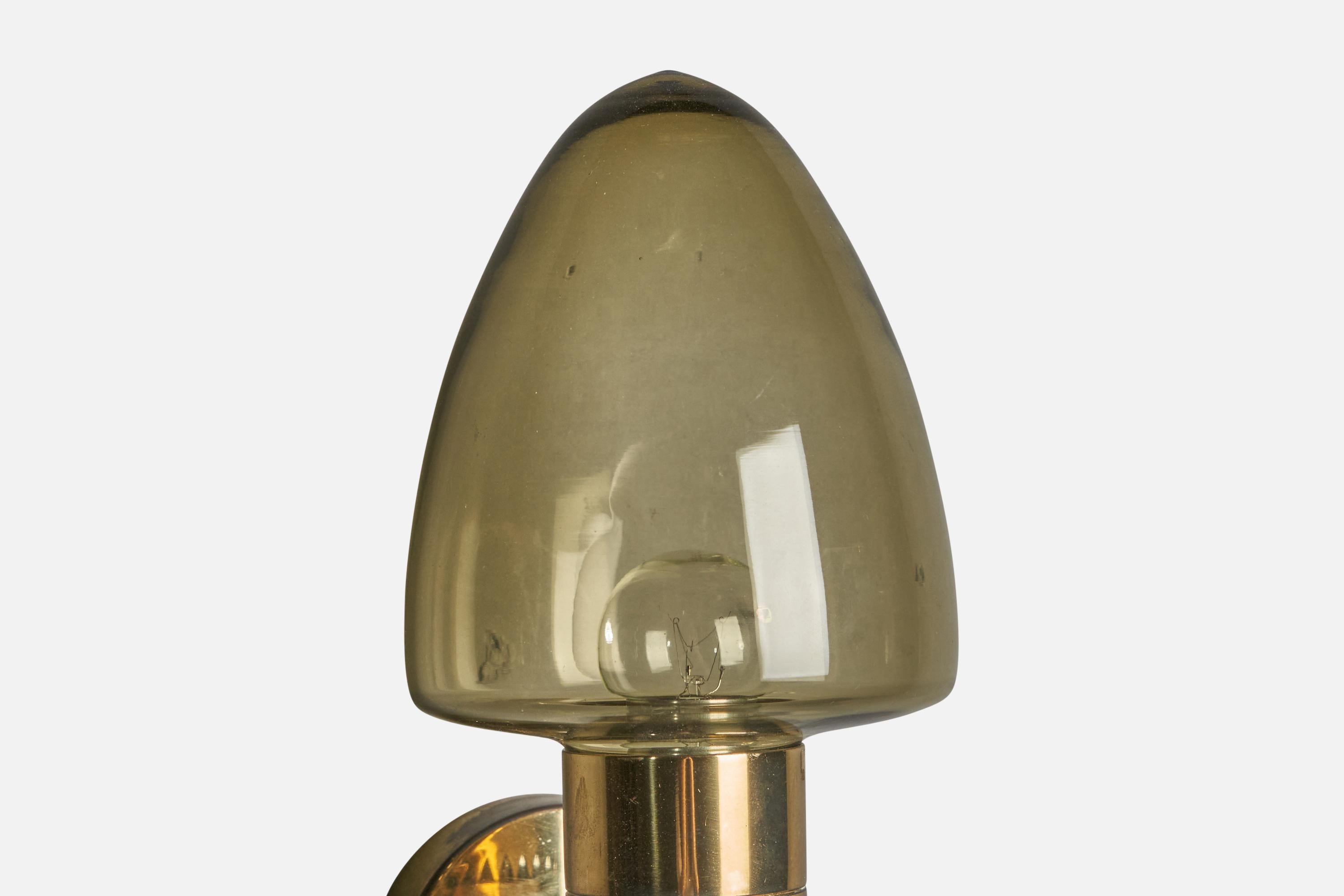 Mid-20th Century Hans-Agne Jakobsson, Wall Light, Brass, Glass, Sweden, 1960s For Sale