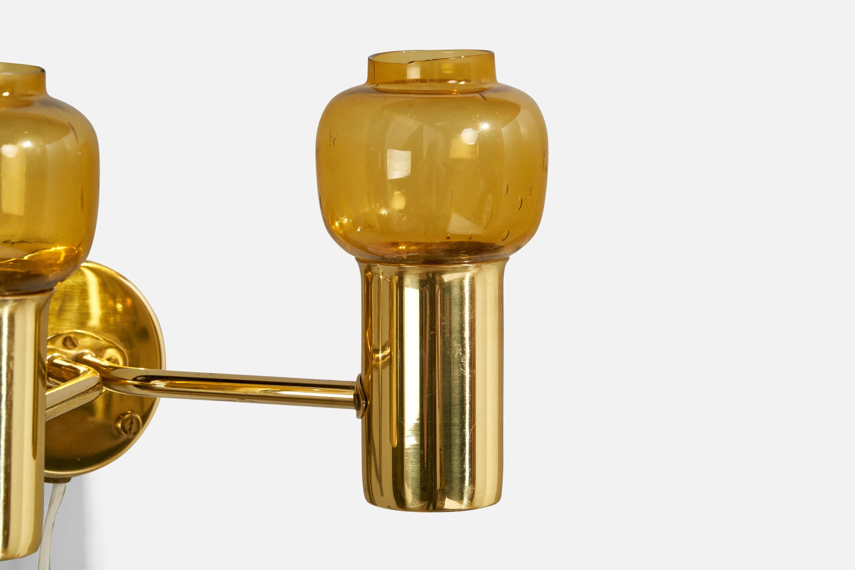 Hans-Agne Jakobsson, Wall Light, Brass, Glass, Sweden, 1960s For Sale 1
