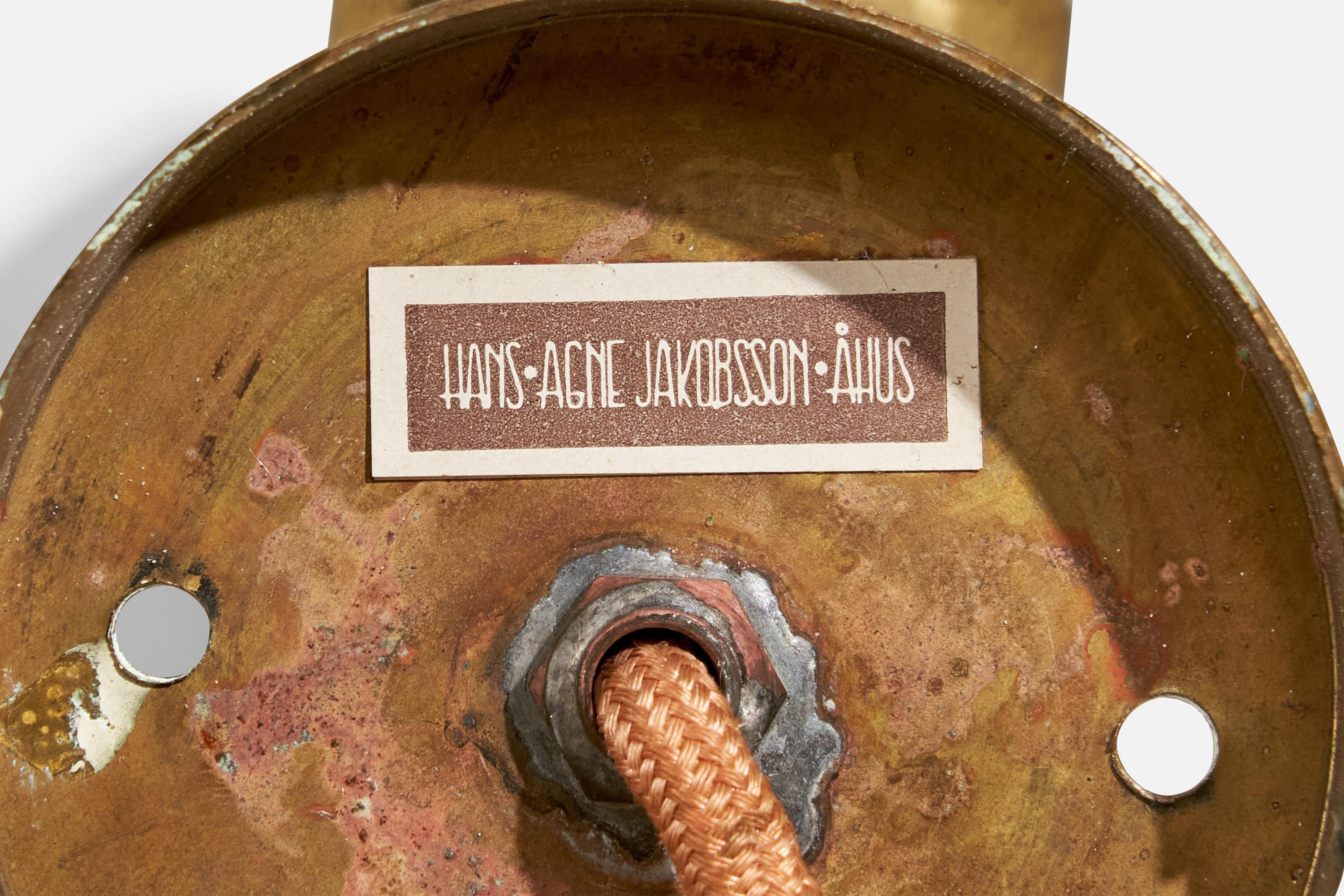 Hans-Agne Jakobsson, Wall Light, Brass, Glass, Sweden, 1960s For Sale 2