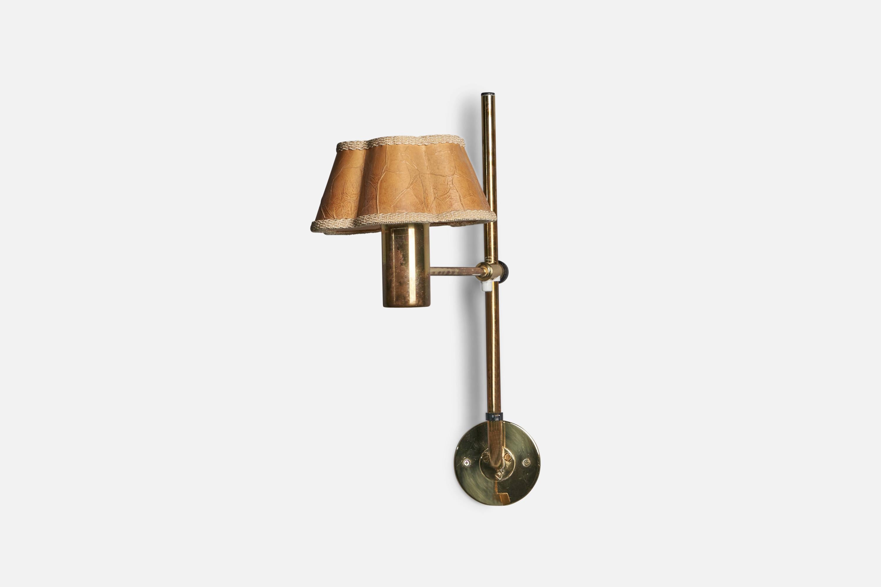 Late 20th Century Hans-Agne Jakobsson, Wall Light, Brass, Paper, Sweden, 1970s For Sale
