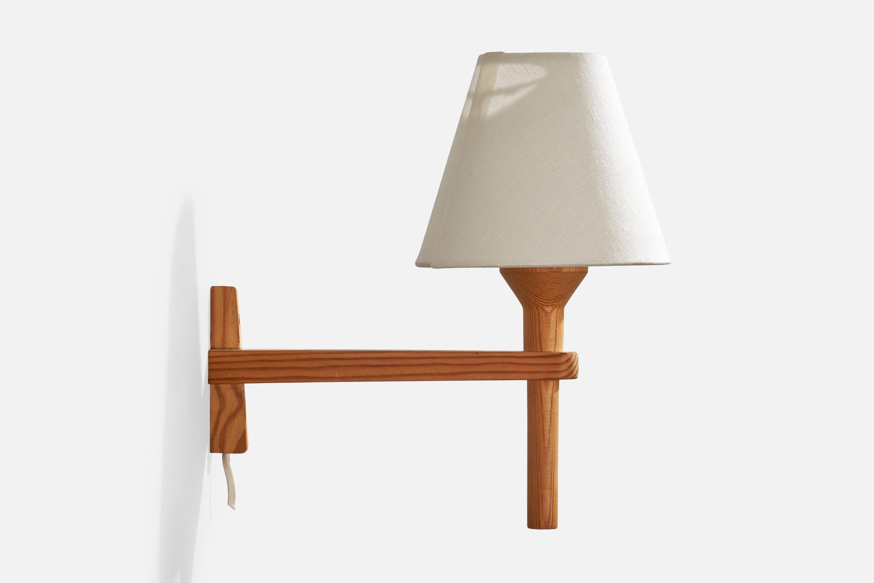 Swedish Hans-Agne Jakobsson, Wall Light, Pine, Fabric, Sweden, 1970s For Sale