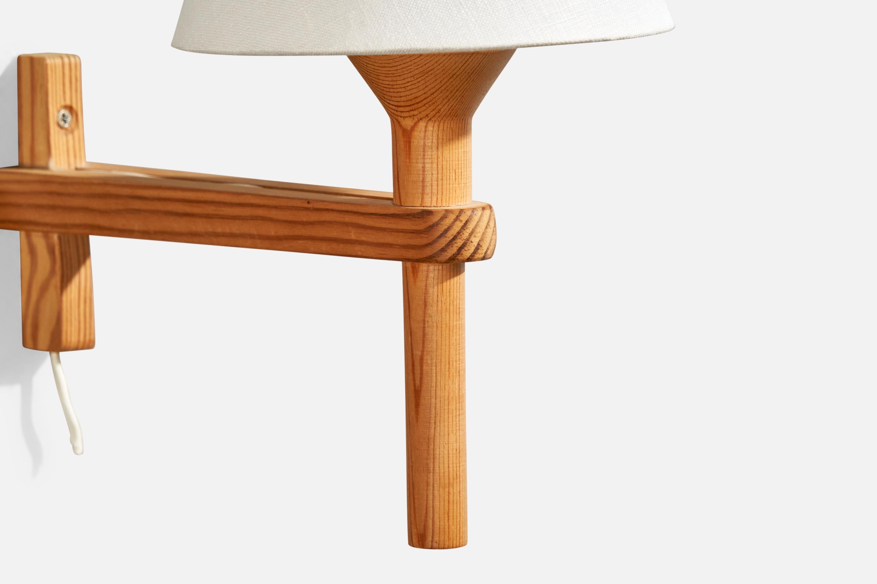 Late 20th Century Hans-Agne Jakobsson, Wall Light, Pine, Fabric, Sweden, 1970s For Sale
