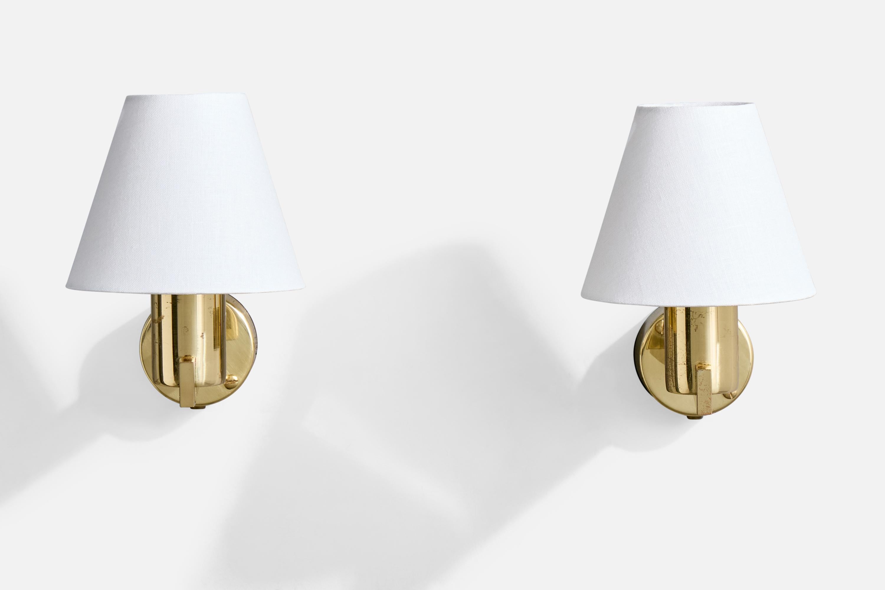 Mid-Century Modern Hans-Agne Jakobsson, Wall Lights, Brass, Fabric, Sweden, 1960s