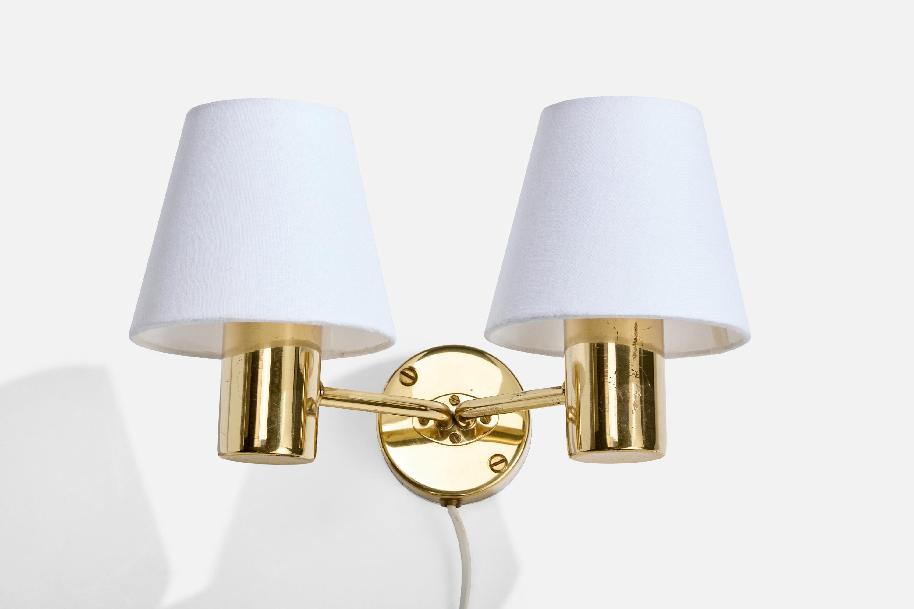 Swedish Hans-Agne Jakobsson, Wall Lights, Brass, Fabric, Sweden, 1960s For Sale
