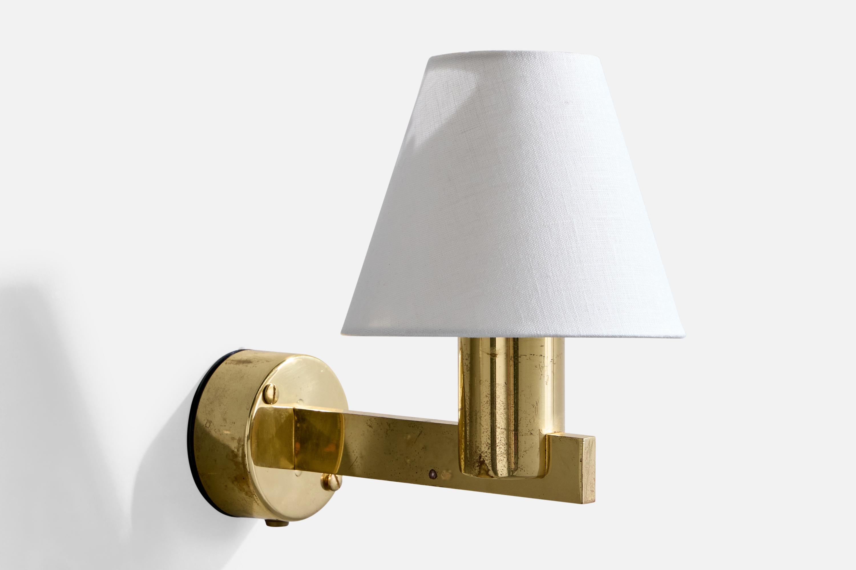 Swedish Hans-Agne Jakobsson, Wall Lights, Brass, Fabric, Sweden, 1960s