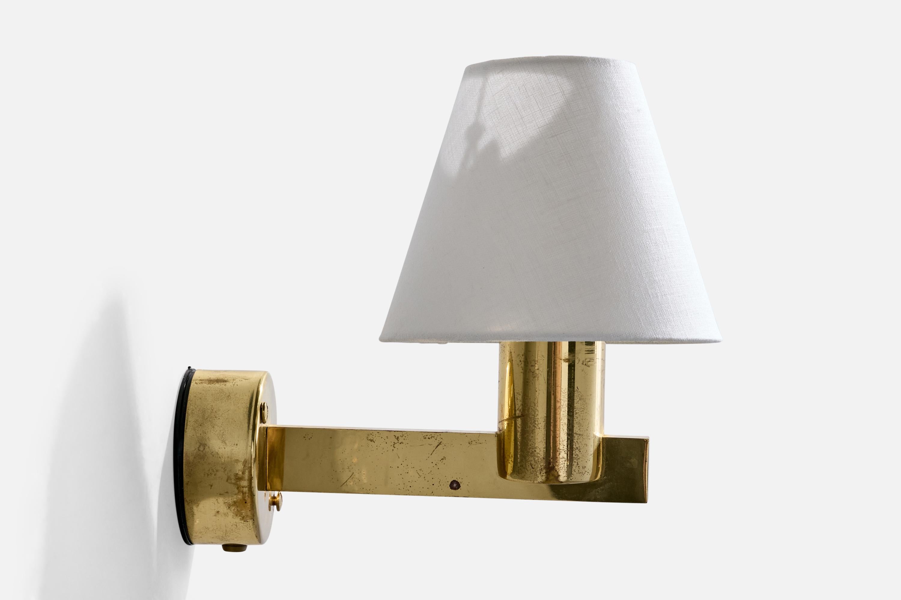 Mid-20th Century Hans-Agne Jakobsson, Wall Lights, Brass, Fabric, Sweden, 1960s