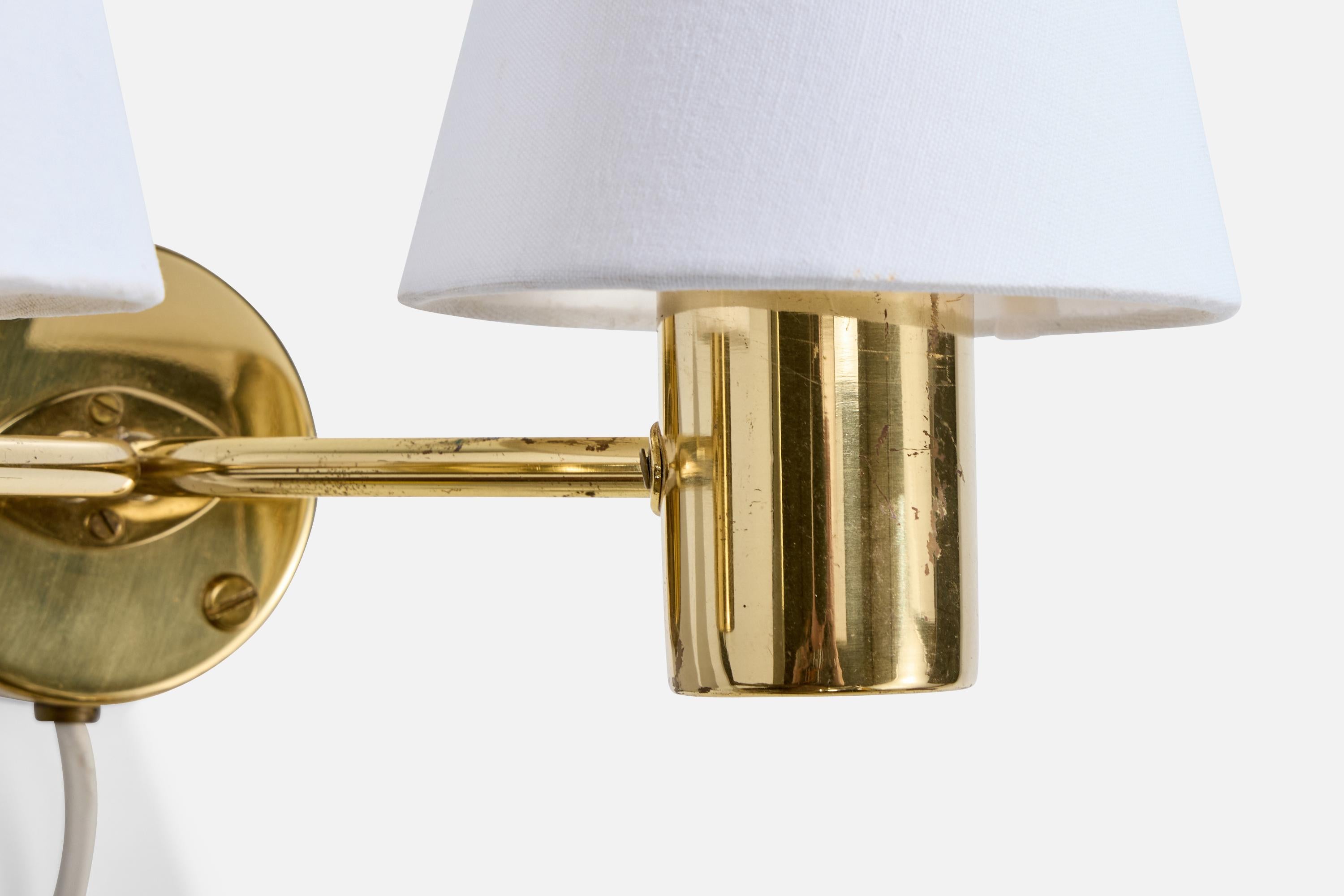 Hans-Agne Jakobsson, Wall Lights, Brass, Fabric, Sweden, 1960s For Sale 2