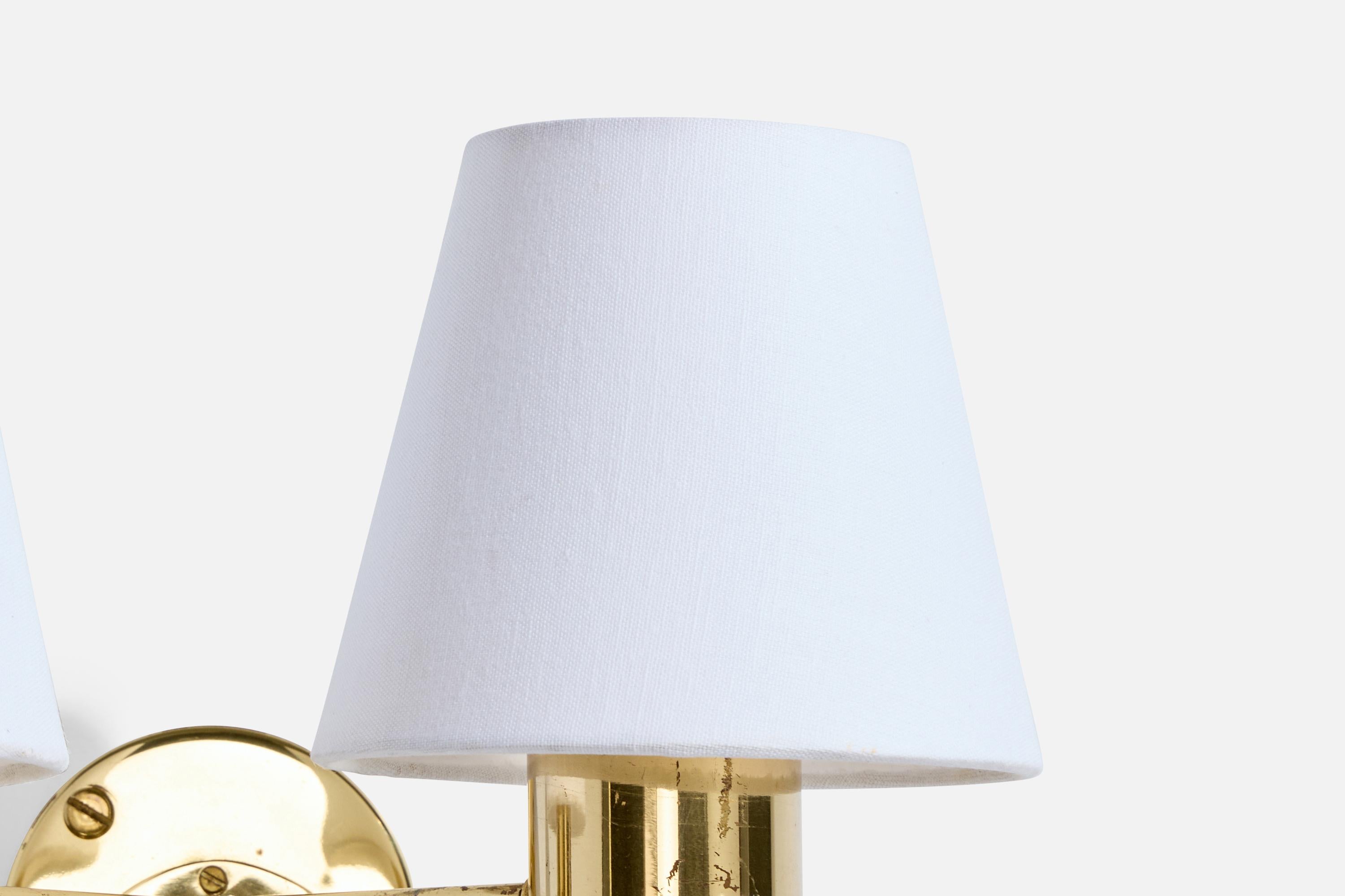 Hans-Agne Jakobsson, Wall Lights, Brass, Fabric, Sweden, 1960s For Sale 3