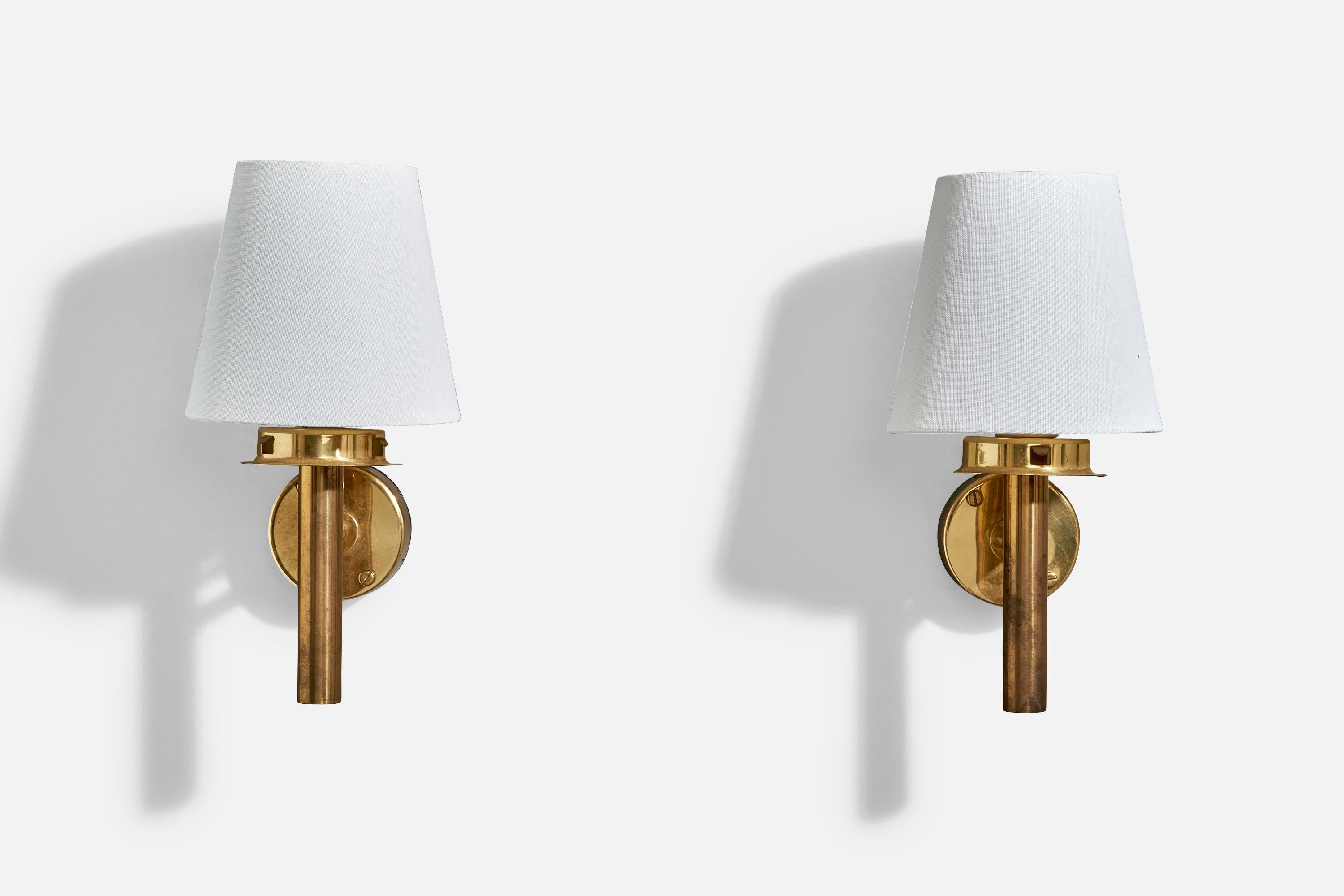 Swedish Hans-Agne Jakobsson, Wall Lights, Brass, Fabric, Sweden, 1970s