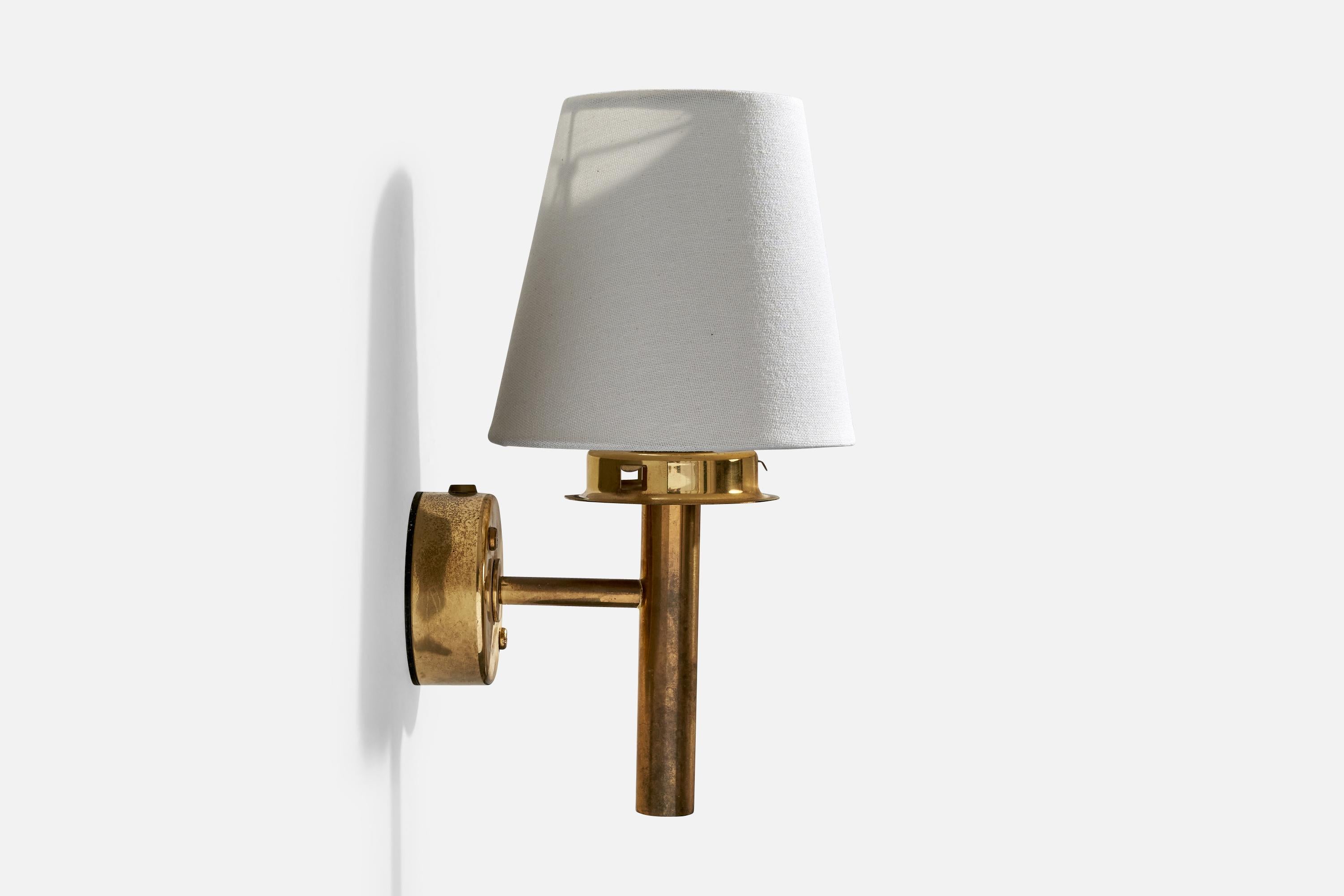 Late 20th Century Hans-Agne Jakobsson, Wall Lights, Brass, Fabric, Sweden, 1970s